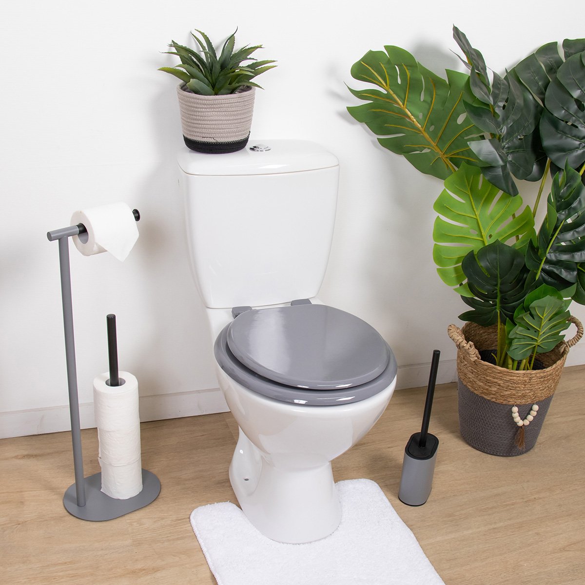 Stokomani Maison Abattant WC gris en MDF