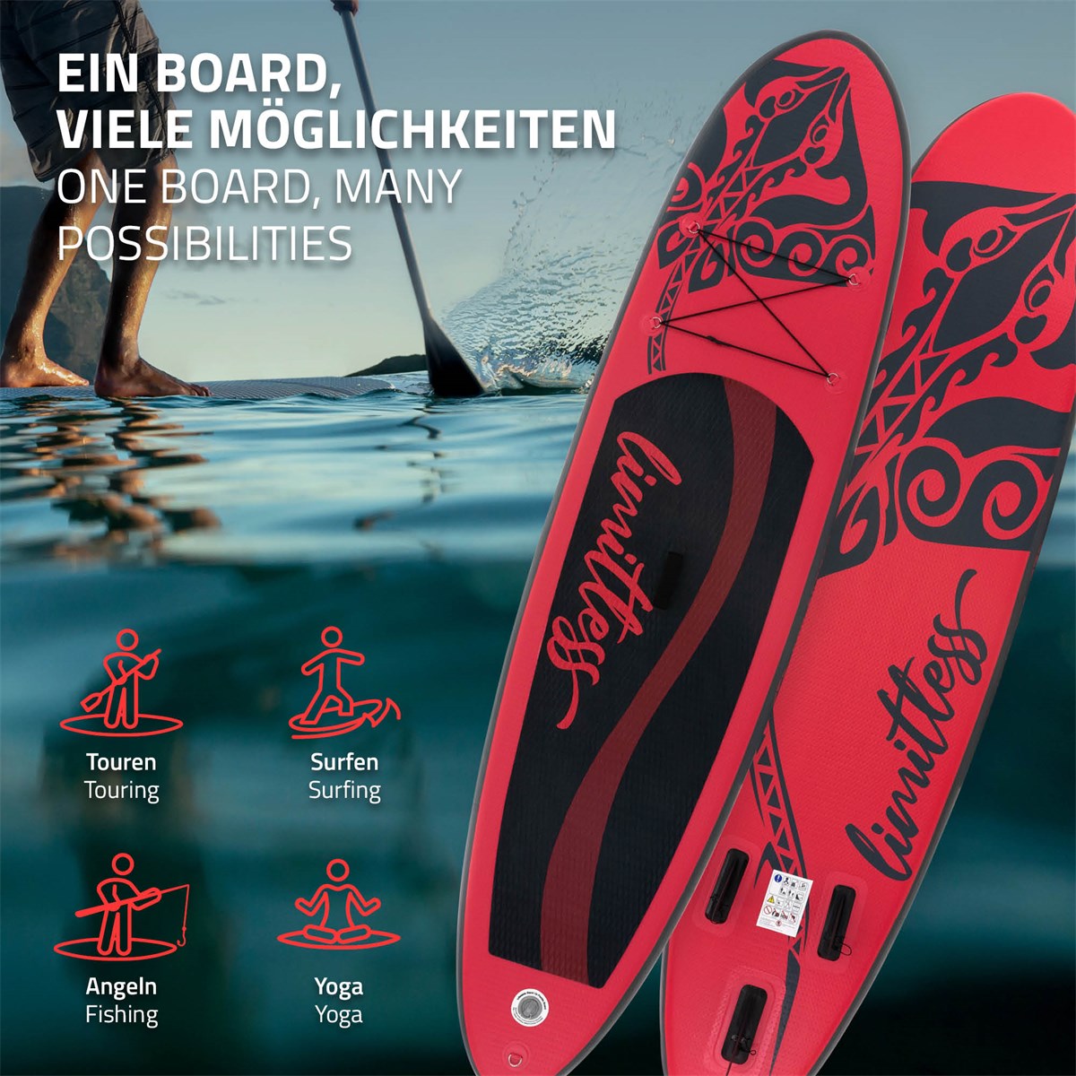 ECD Germany Limitless paddle gonflable rouge 308 cm + pompe