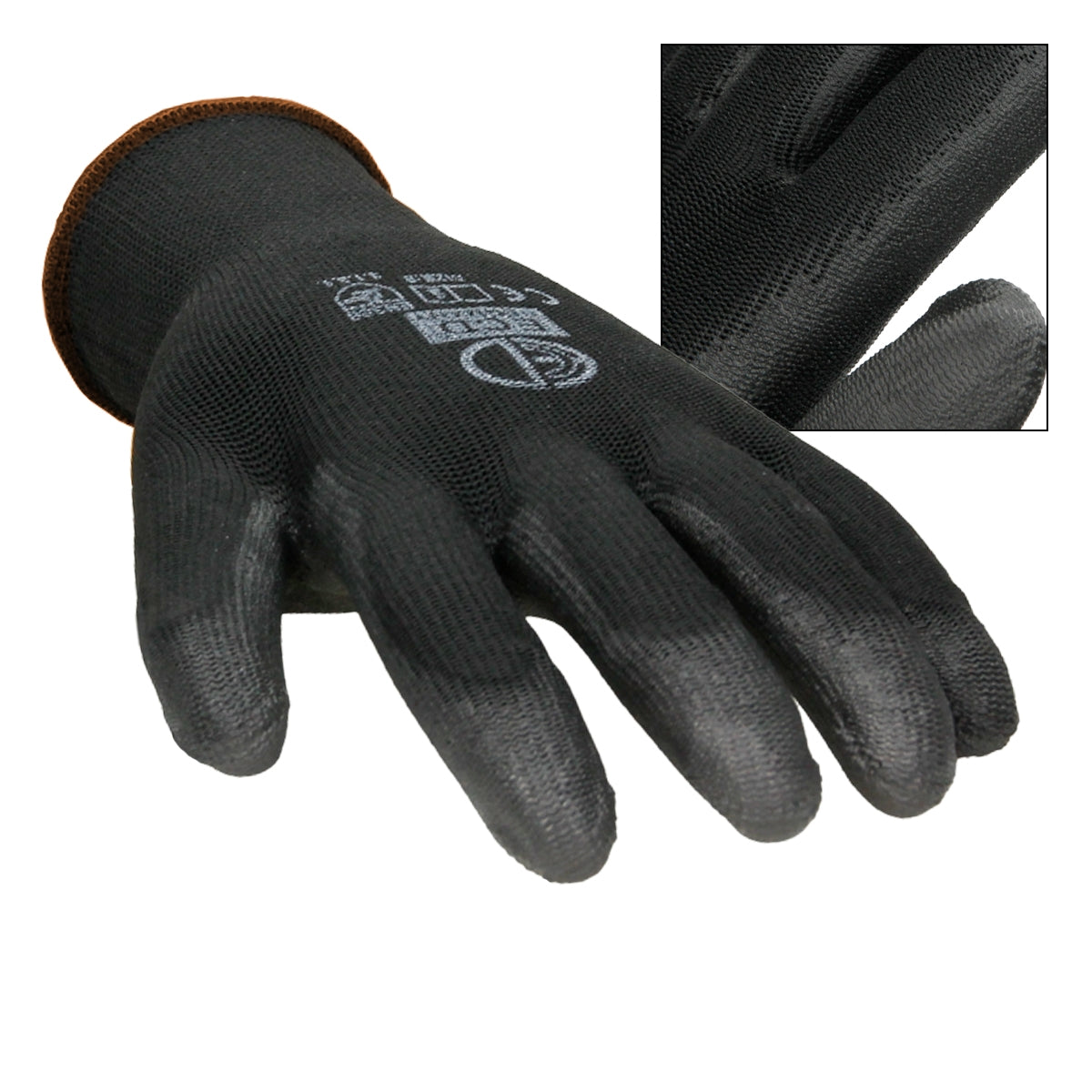 ECD Germany gants travail noir PU taille L lot 60 paires