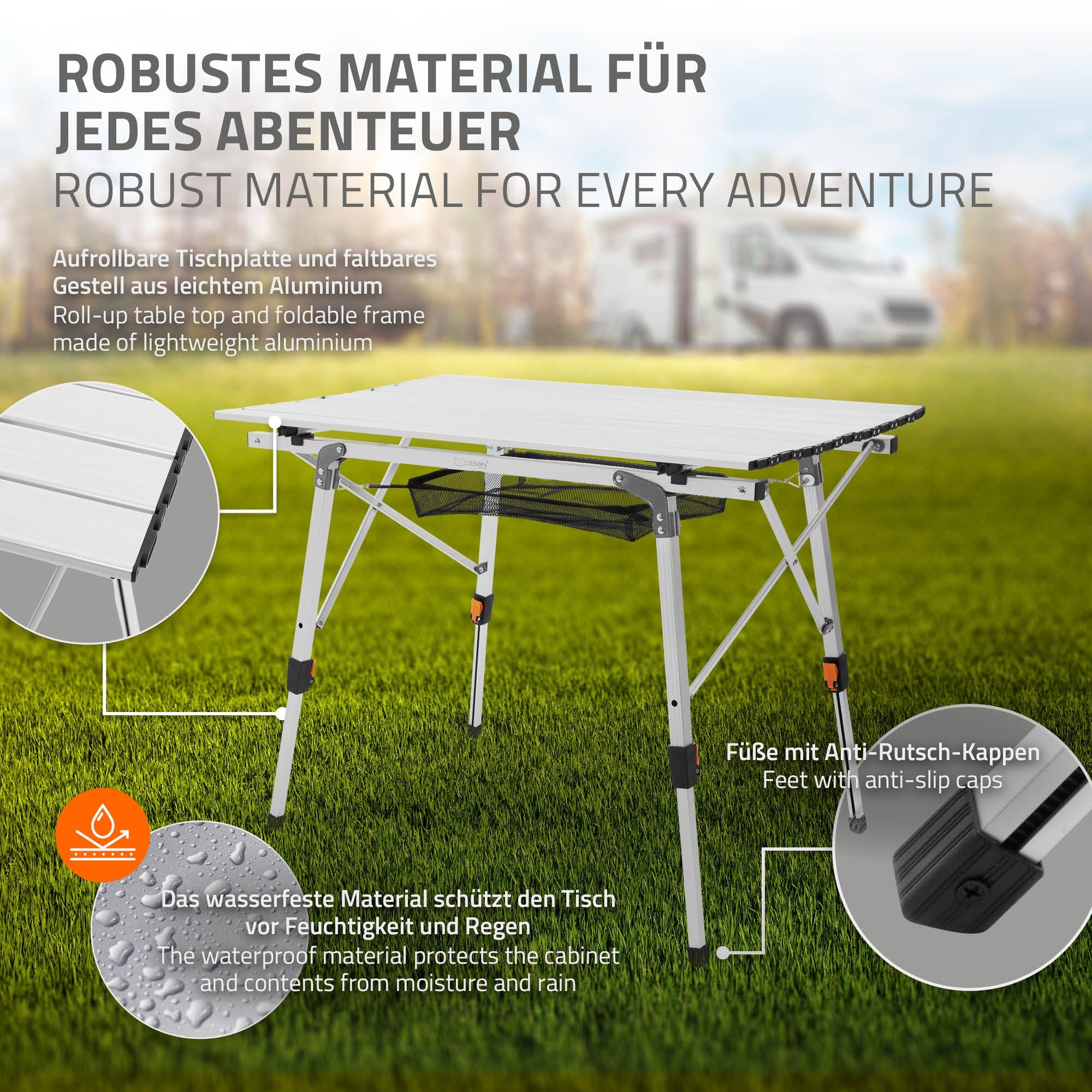 ECD Germany table camping pliante alu 90cm noire hauteur réglable +housse