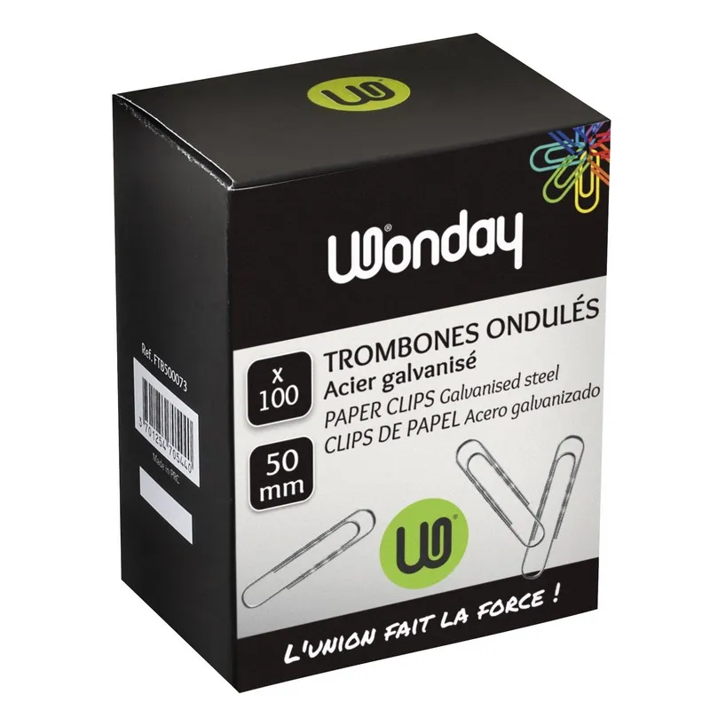 Safe Tool Fournitures de bureau Trombones ondulés 50 mm boîte 100 métal