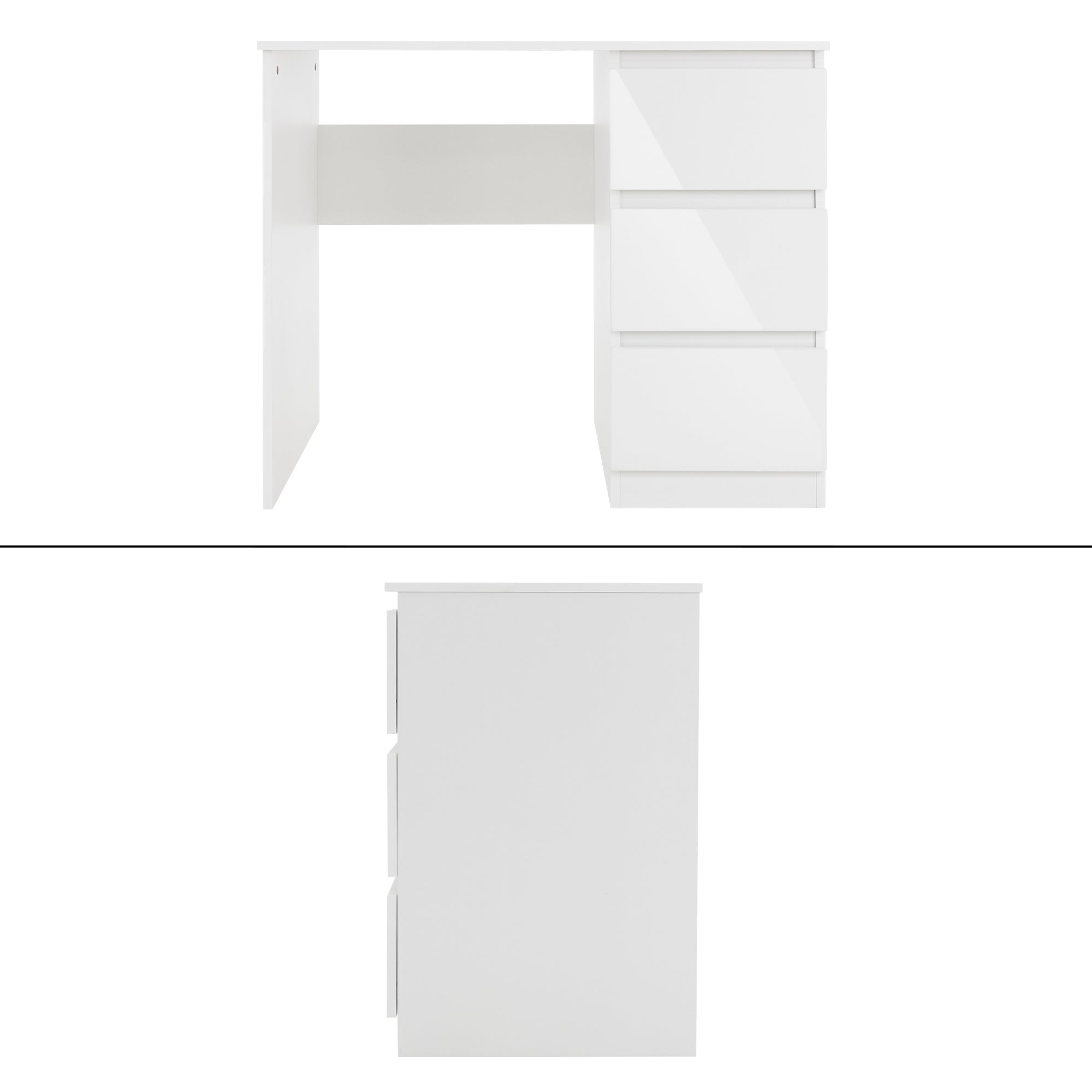 ECD Germany Möbel bureau blanc 3 tiroirs 90x76x50 cm