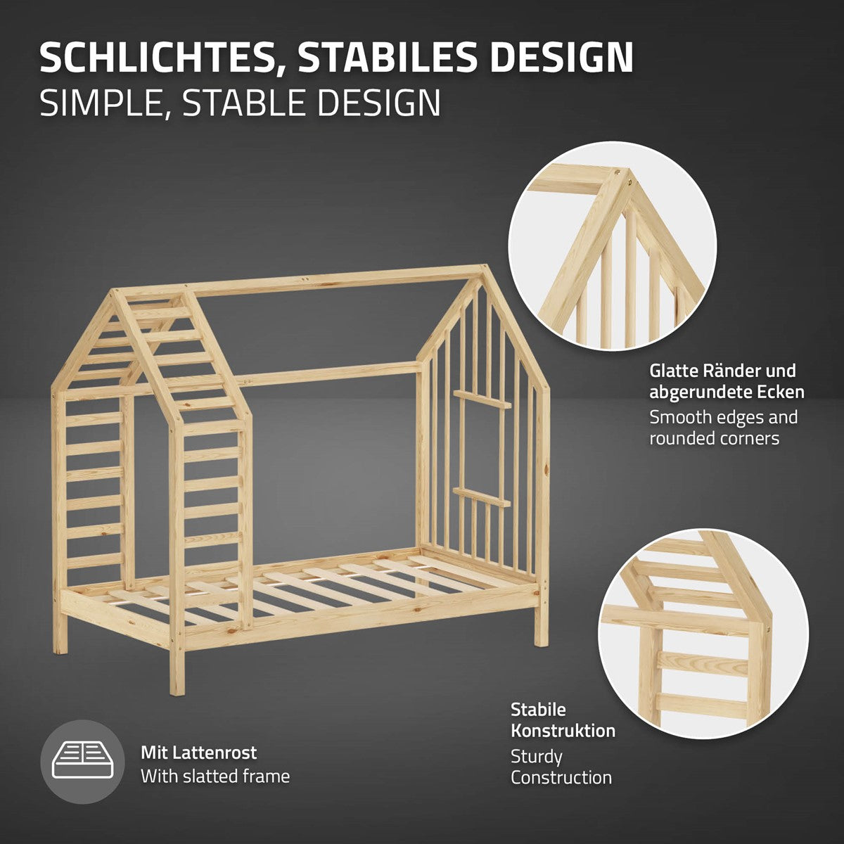 ML-Design Kinder lit cabane 80x160 cm naturel avec matelas