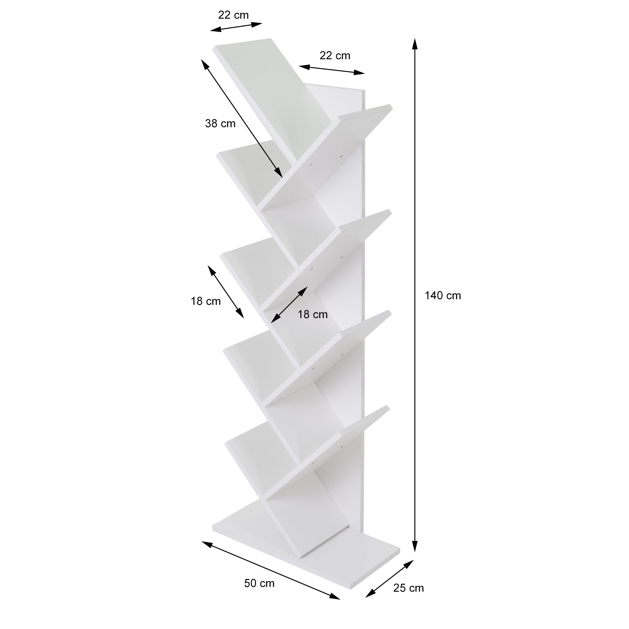 ML-Design Étagère livres blanche 50x25x140 cm 8 niveaux