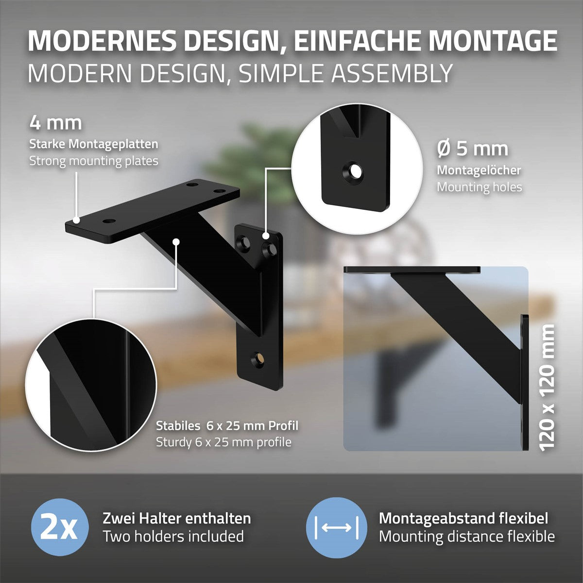 ML-Design Console murale aluminium 180x180 noir lot 2 équerre