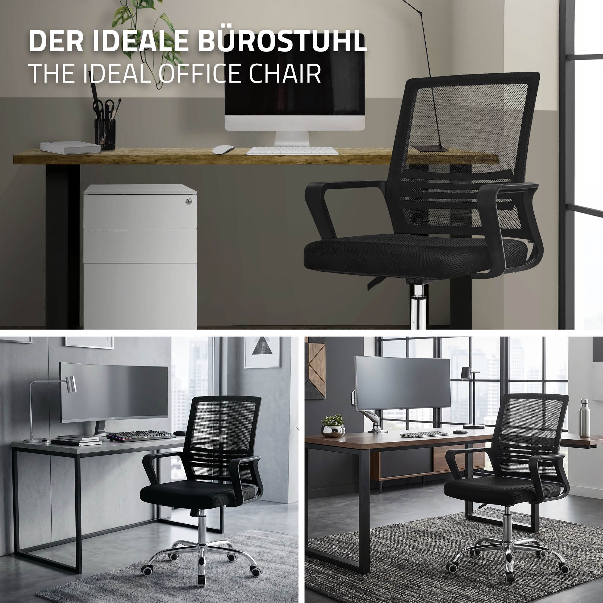 ECD Meubles ML-Design chaise bureau noire réglable avec accoudoirs