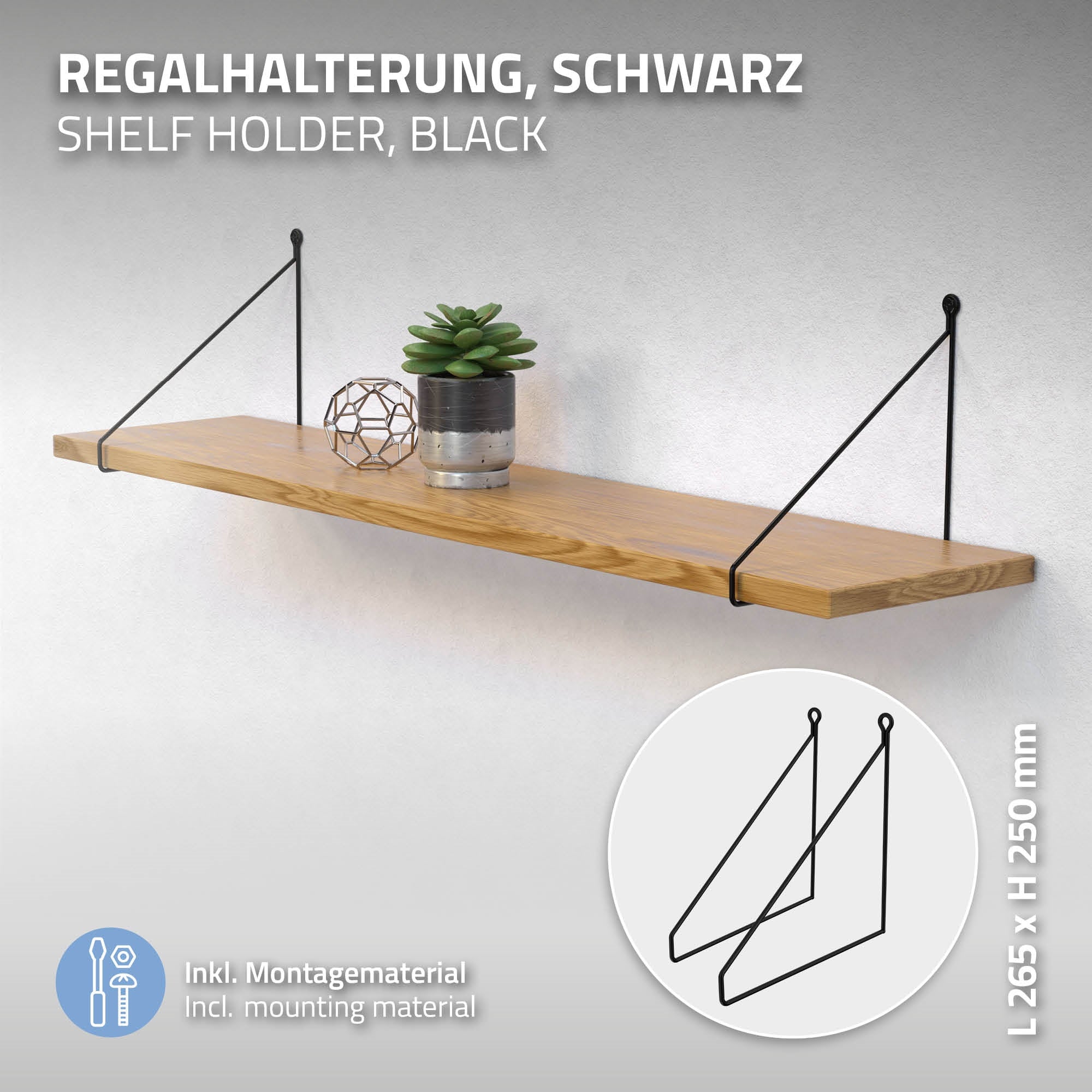 ECD Germany Möbel équerre étagère 250x250 mm noir acier