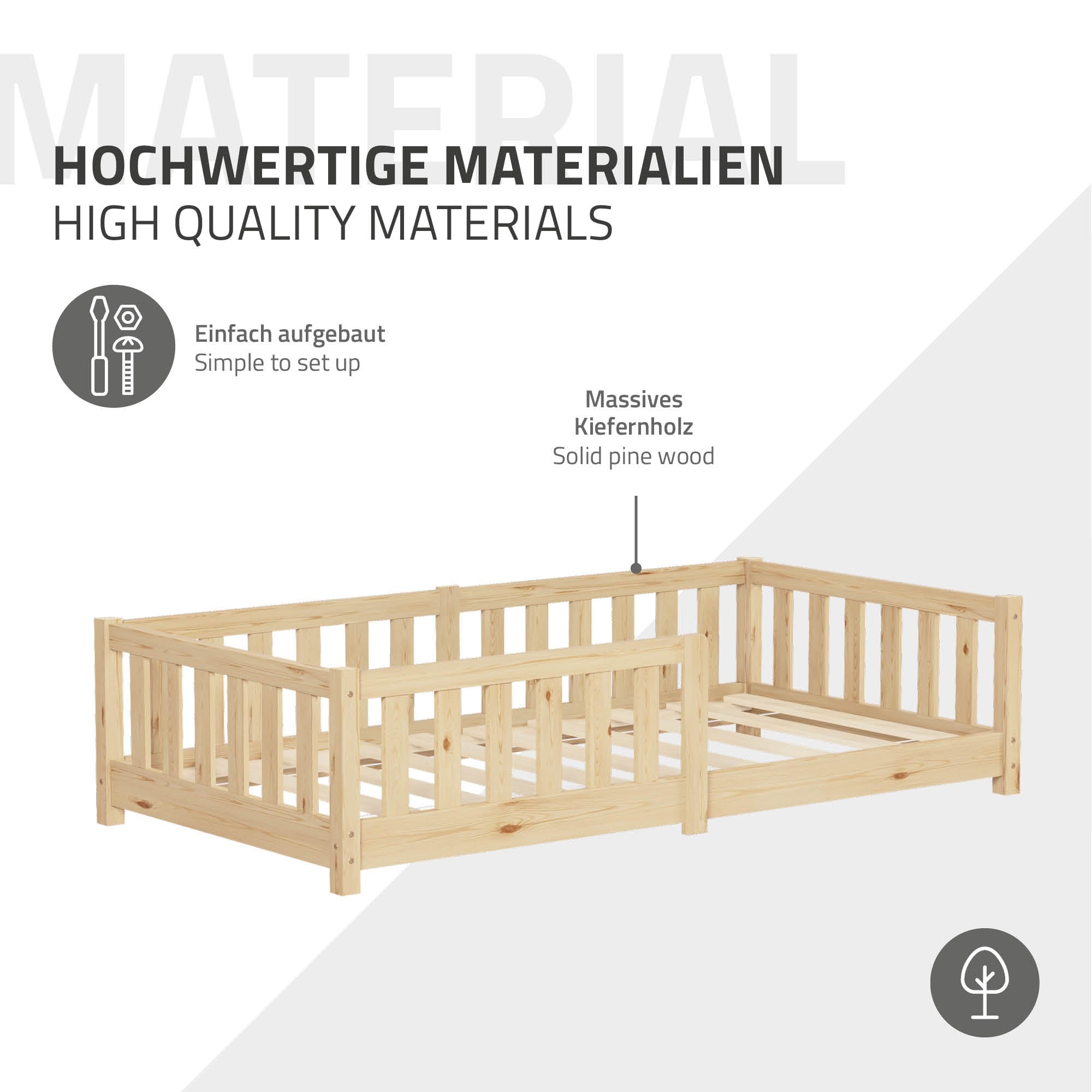 ECD Germany Kinder lit enfant 80x160 pin naturel sans matelas