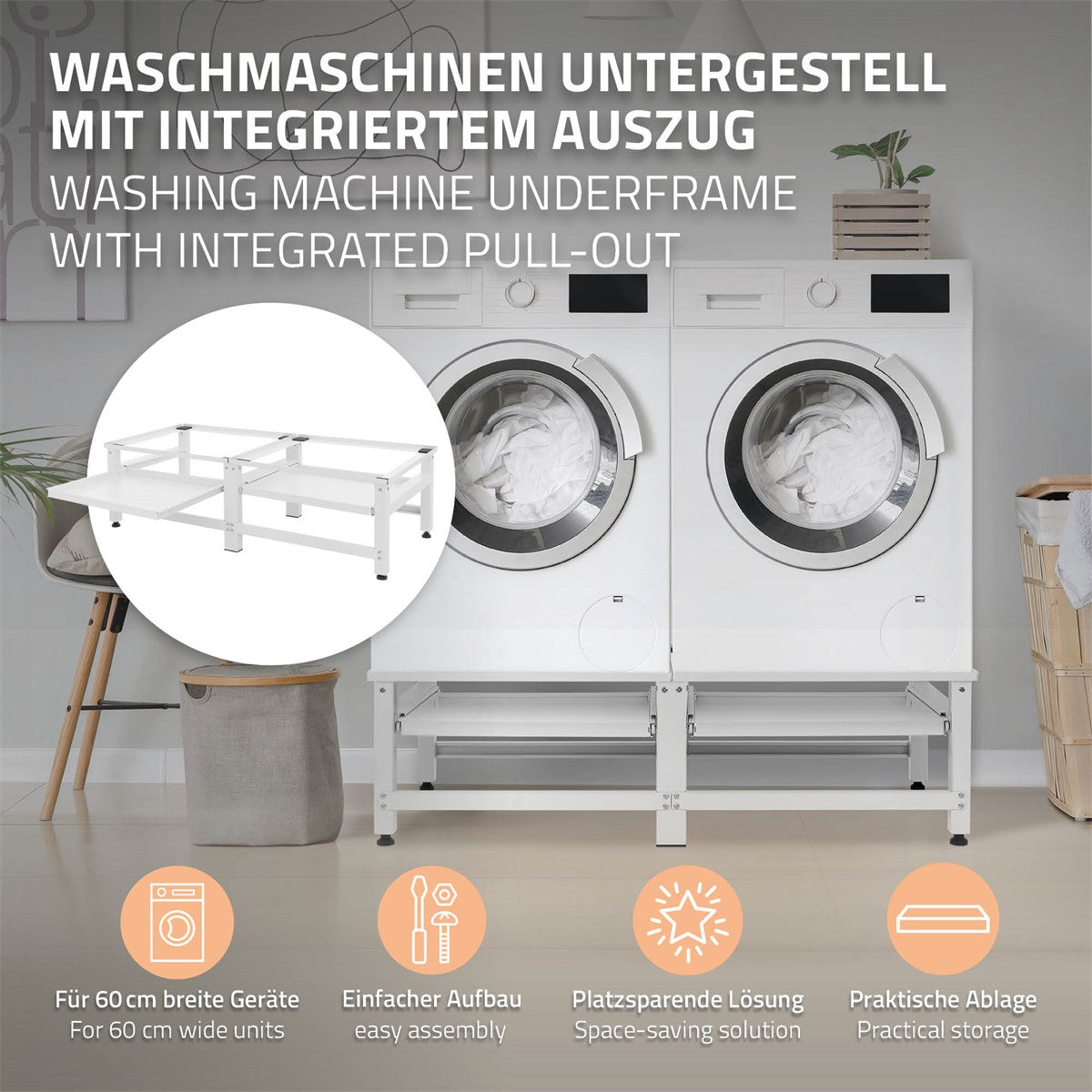 ECD Germany rehausseur lave-linge double acier noir 122x53,5x37