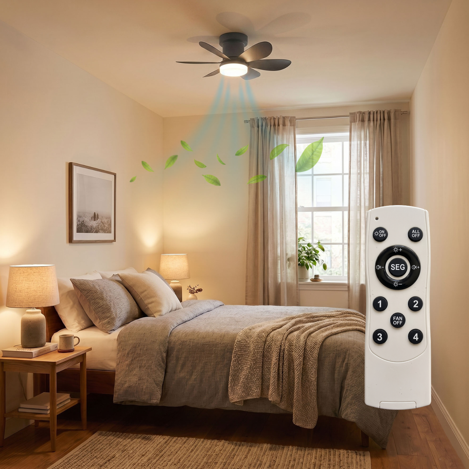 Red Deco Mistral ventilateur plafond 52cm LED noir télécommande