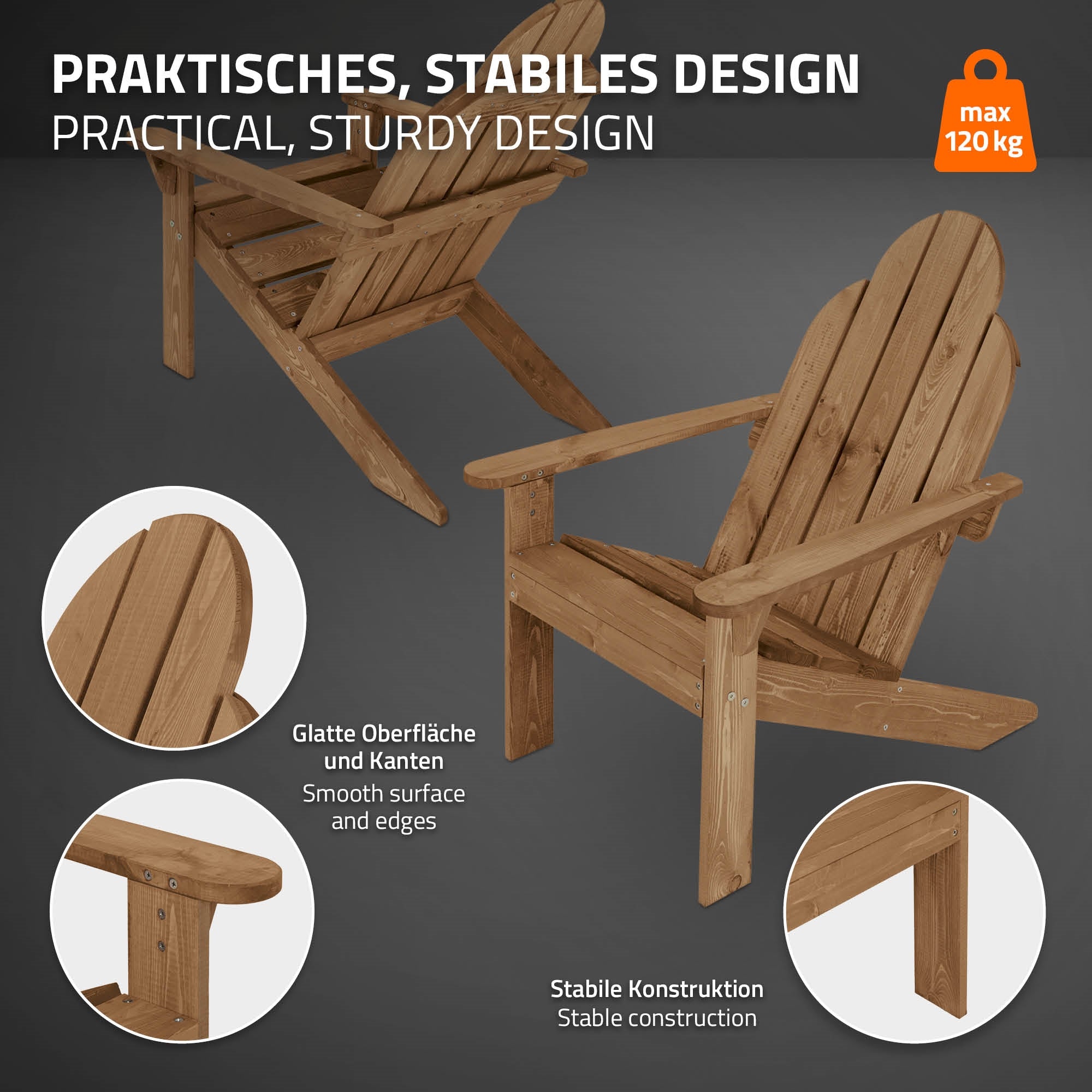 ECD Germany Garten fauteuil Adirondack bois marron 1 pièce