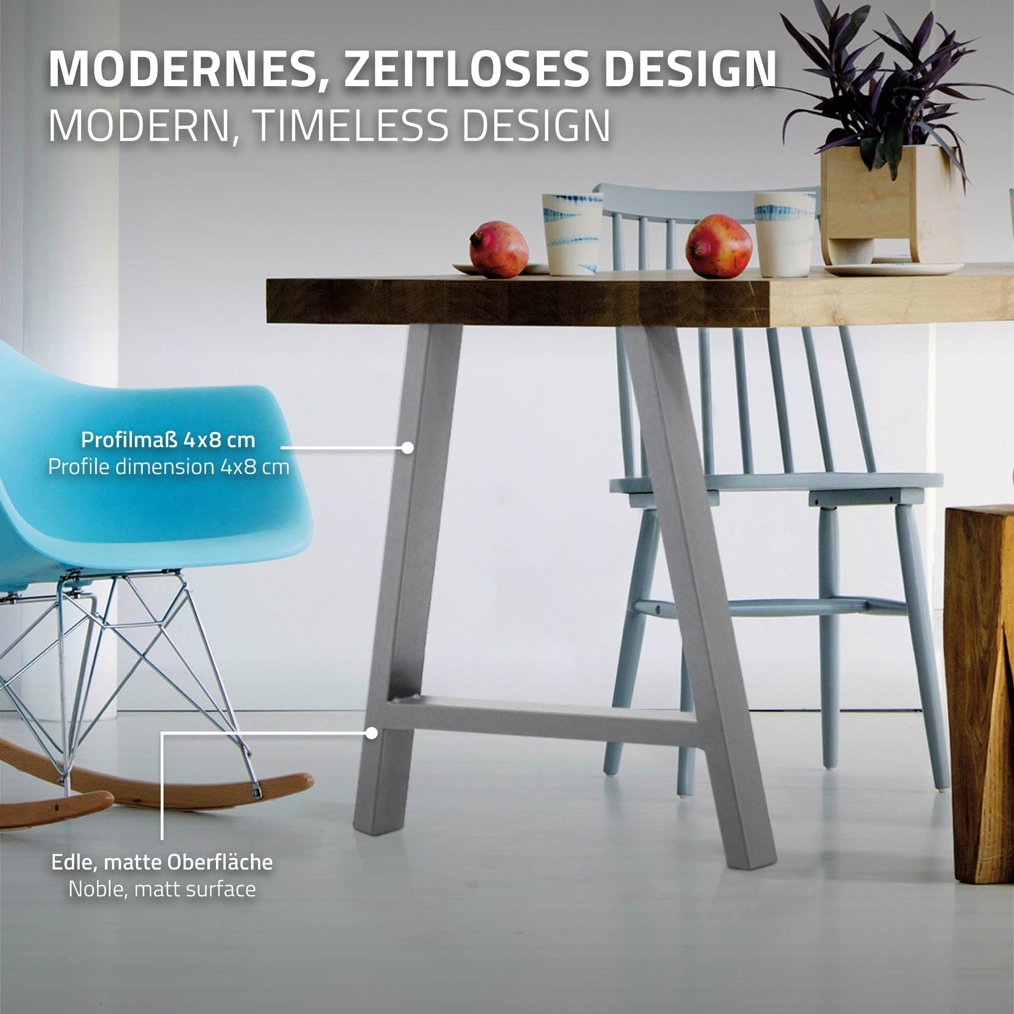 ECD Germany pieds table acier gris 70x72 cm A-design lot 2