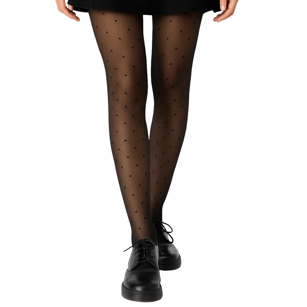Shop-Story Collants Thermiques Polaire Pois Noir 34-40