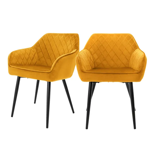 ECD Germany ML-Design chaise velours moutarde 49 cm lot de 2