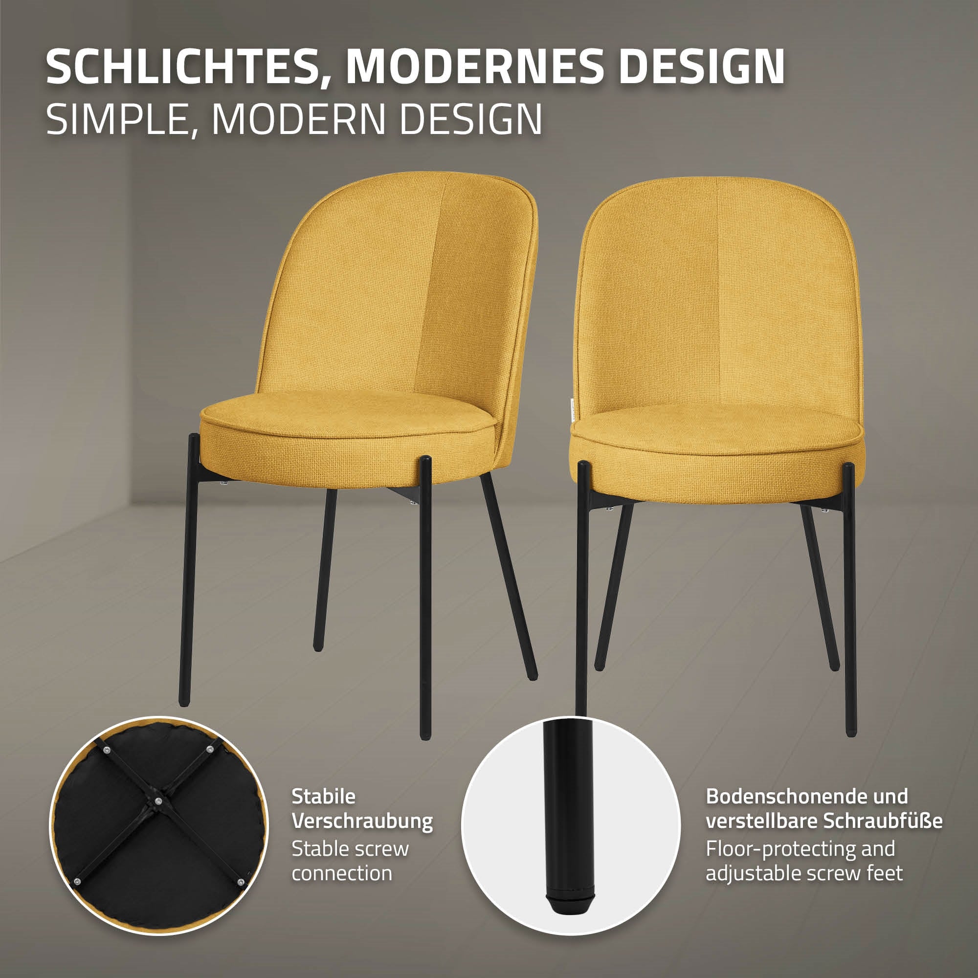 ML-Design Chaise salle à manger moutarde tissu lot de 4