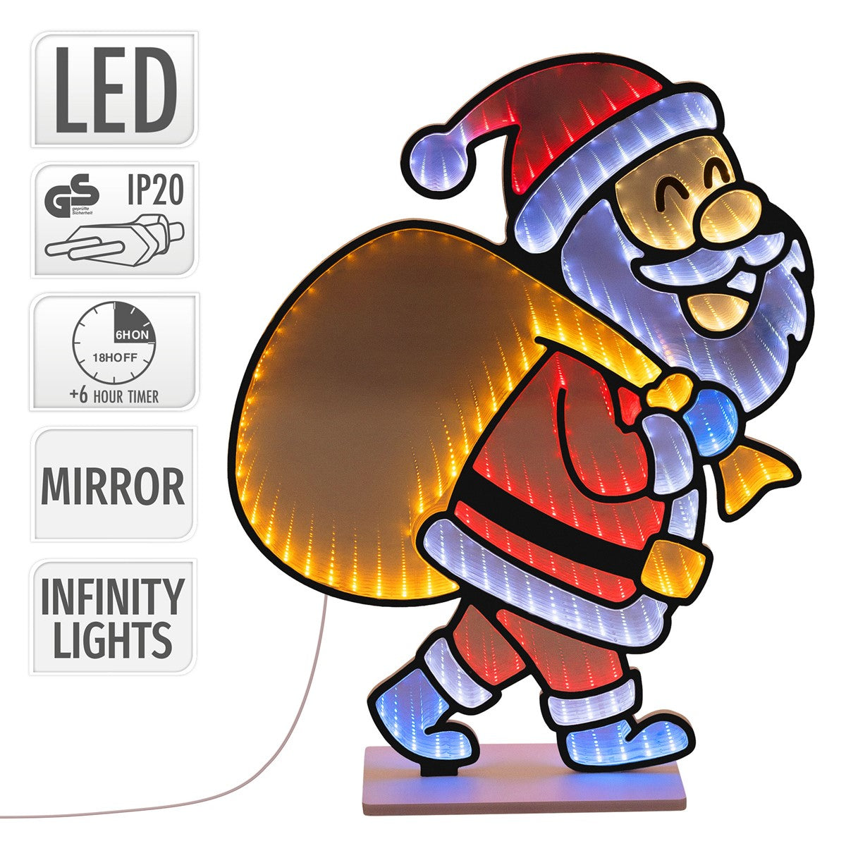 ECD Germany Haus & Wohnen père Noël LED 47x60 cm effet miroir