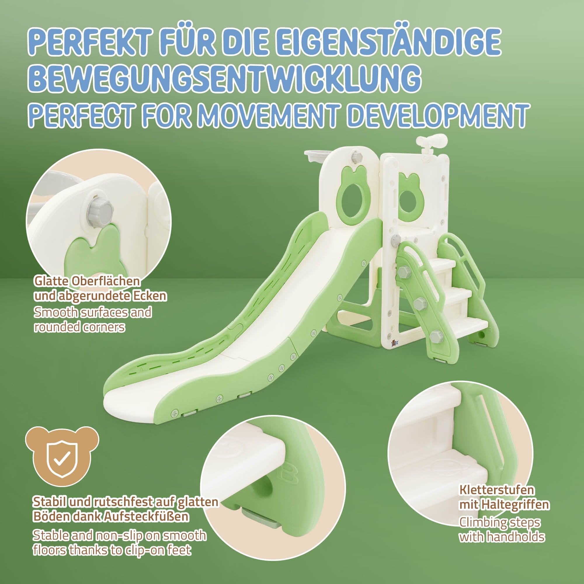 Joyz Tour de jeu 3-en-1 toboggan vert-blanc
