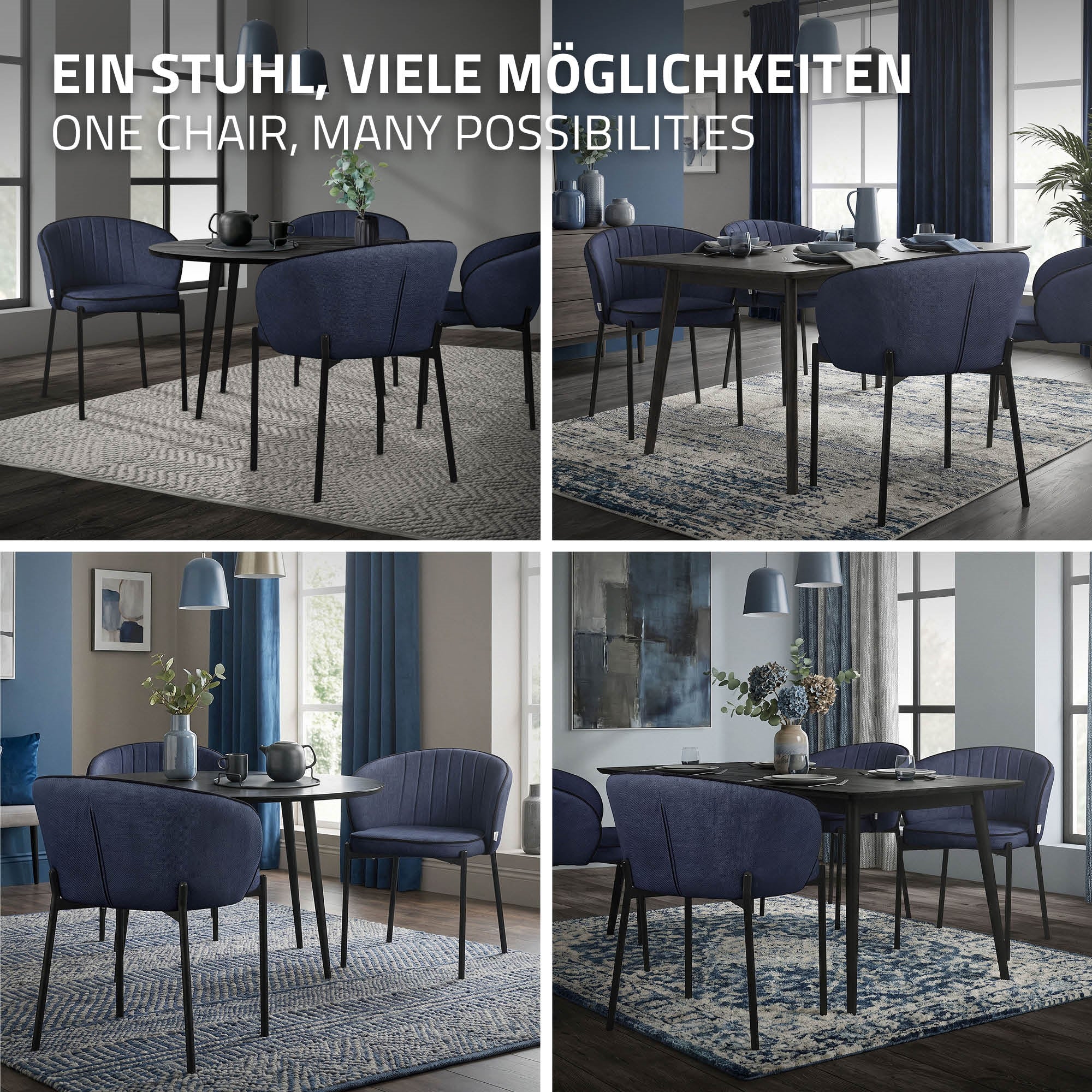 ML-Design 2 chaises salle à manger bleu foncé tissu 120 kg
