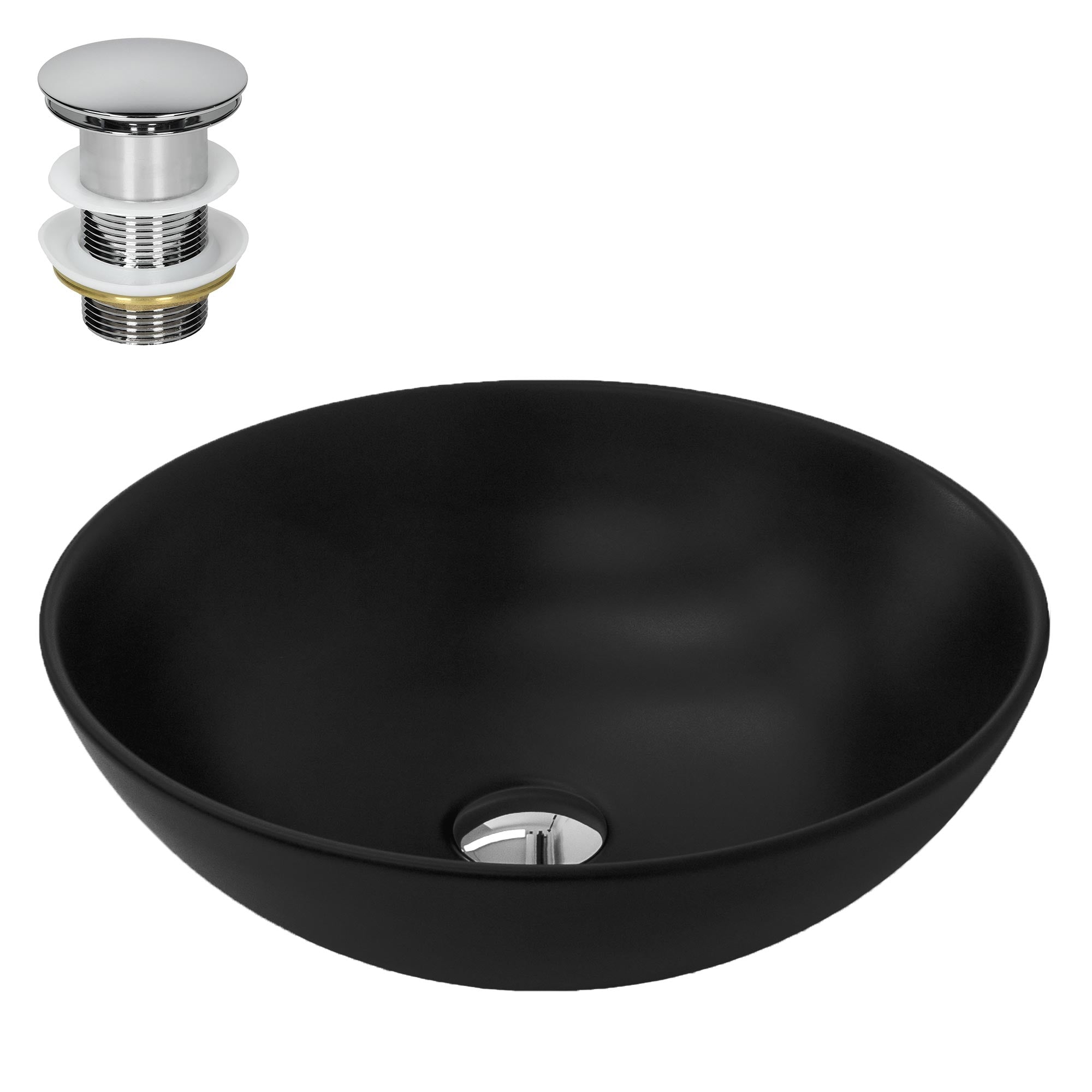 ML-Design vasque à poser Ø40 cm noire céramique avec bonde argent