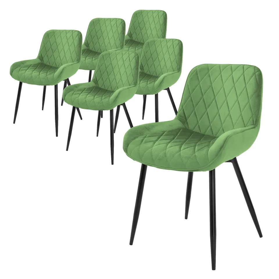 ECD Möbel Chaises velours sauge accoudoirs x6 pieds métal