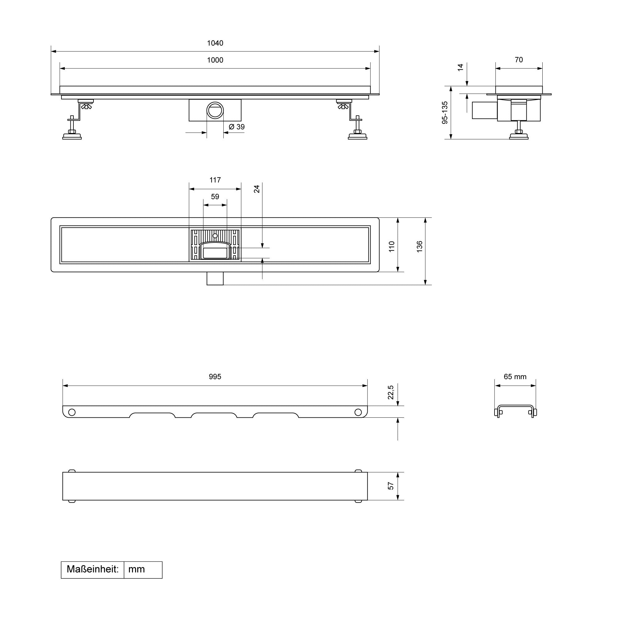 ECD Germany Sanitär ML-Design caniveau douche 100cm inox