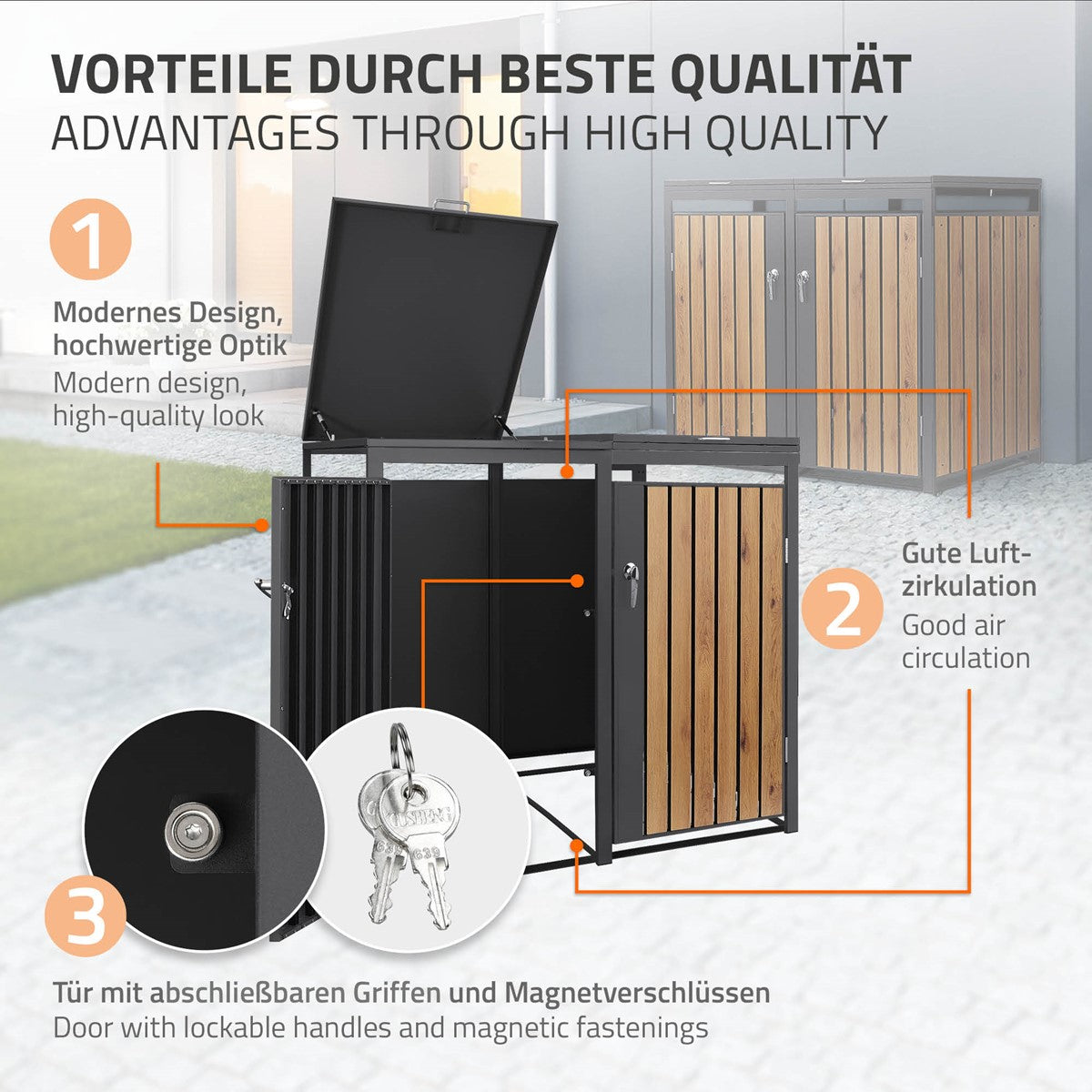 ECD Germany Garten cache poubelle 3x240L 200x80 cm acier chêne