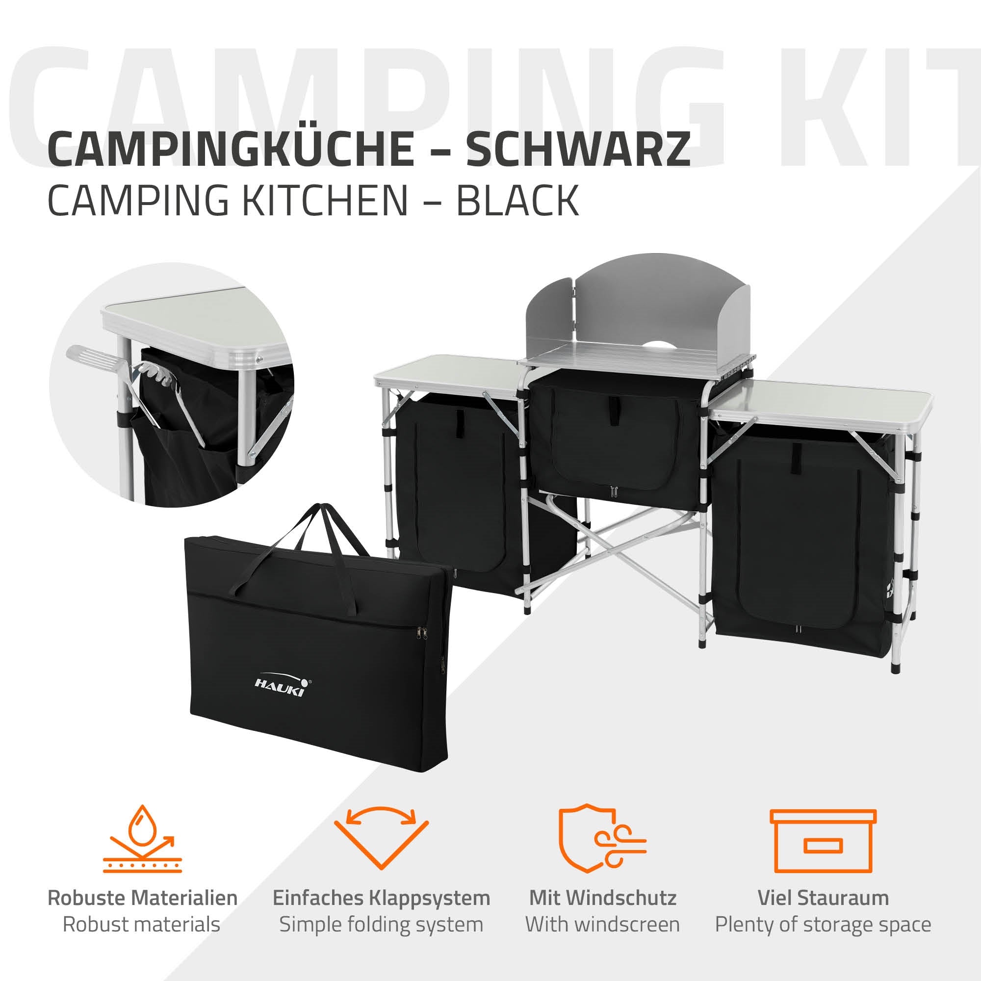 ECD Germany Hauki cuisine camping pliante grise aluminium