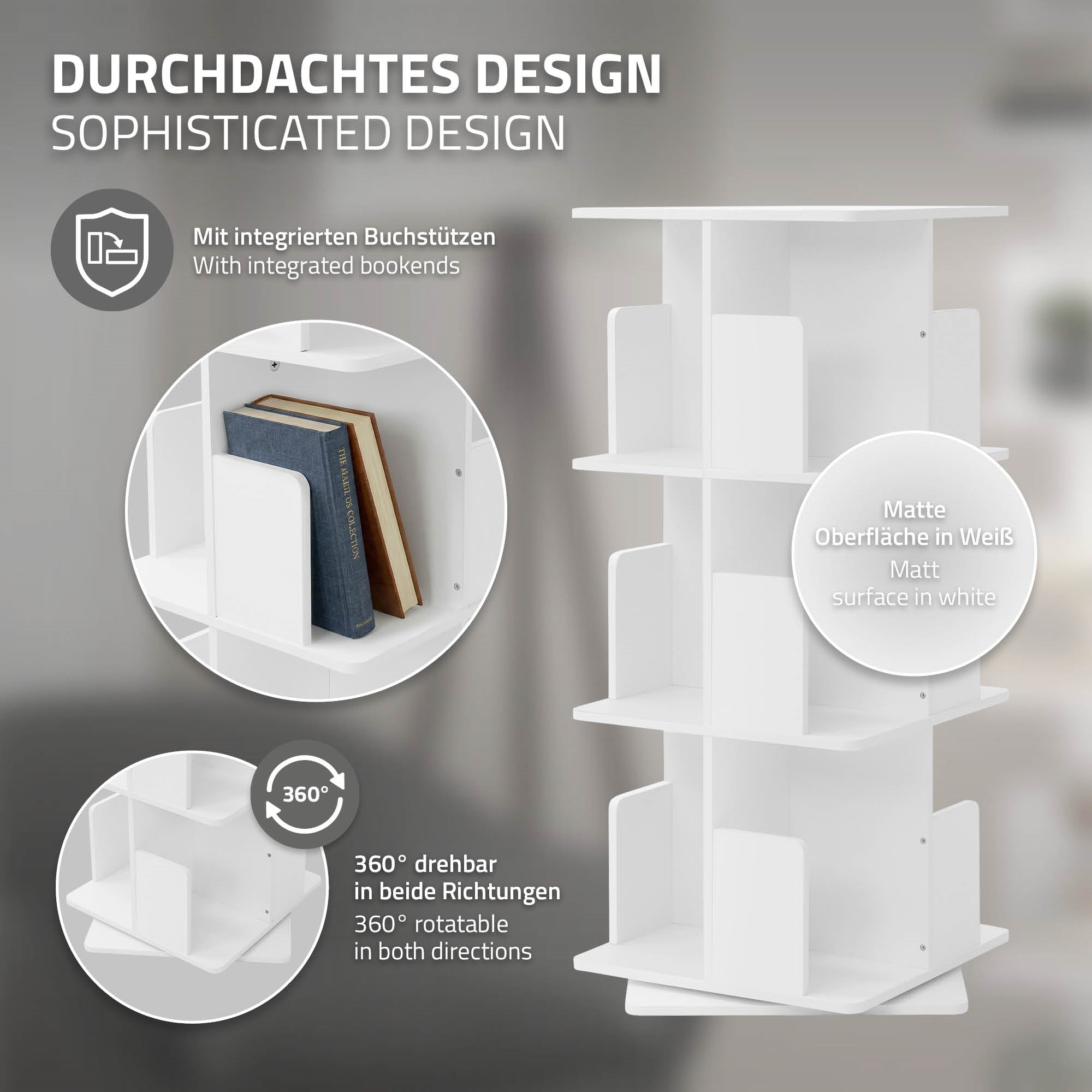 ML-Design bibliothèque tournante 3 niveaux chêne blanc
