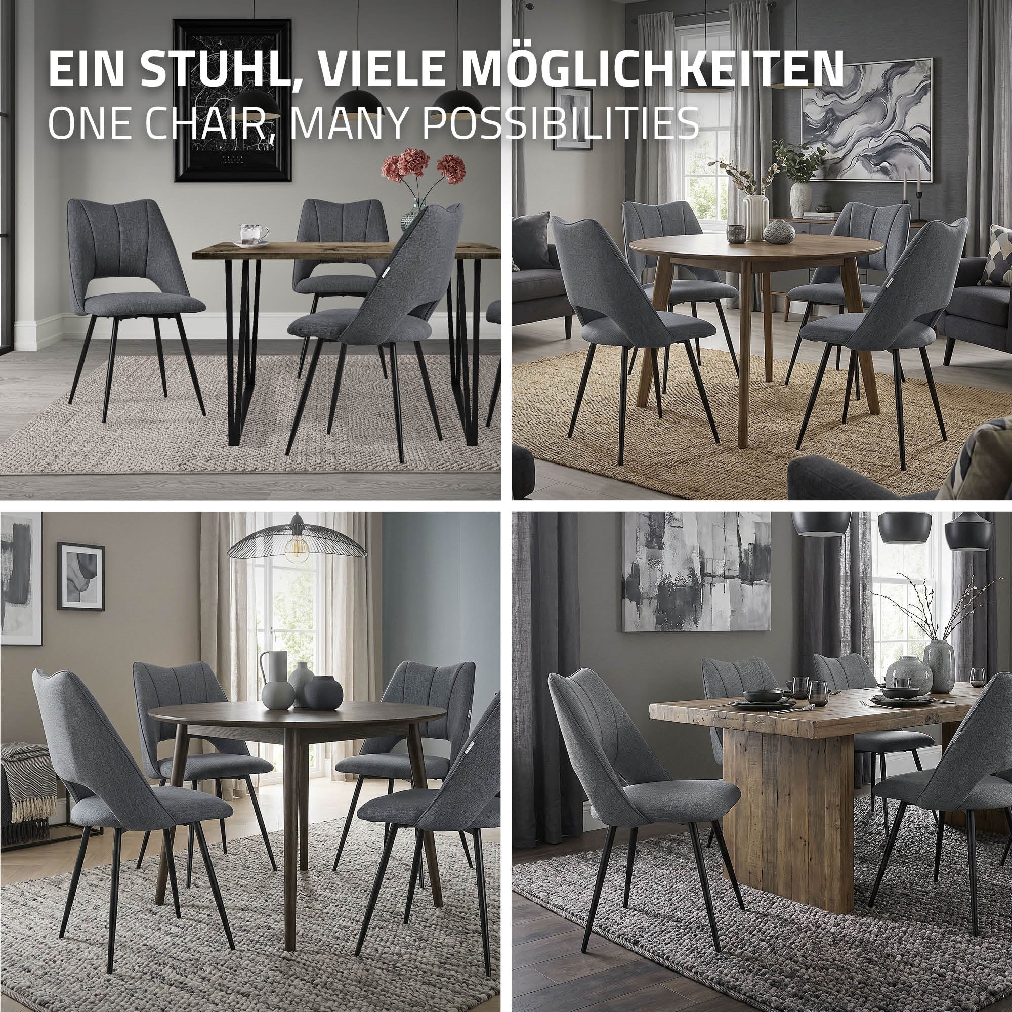 ECD Germany Möbel Chaise Salle à Manger Grise Rembourrée Lot 2