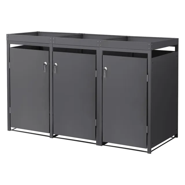 ECD Germany Garten cache poubelle 3x240L anthracite toit plantes