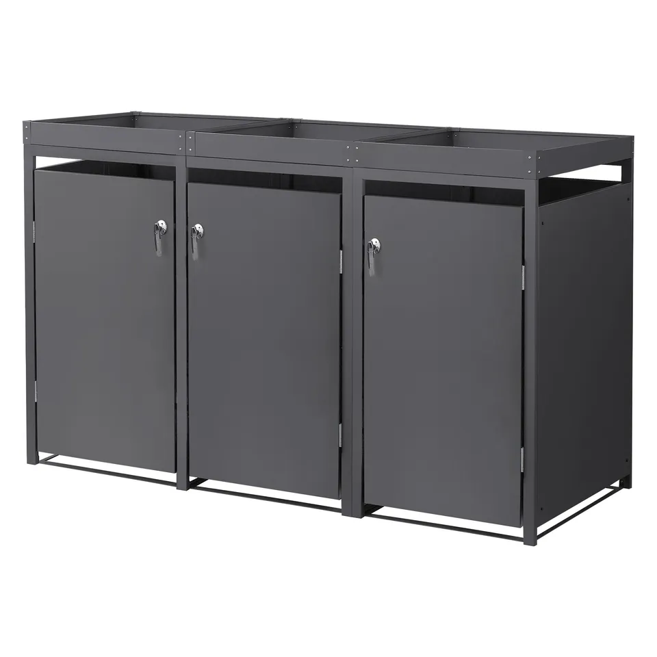ECD Germany Garten cache poubelle 3x240L anthracite toit plantes