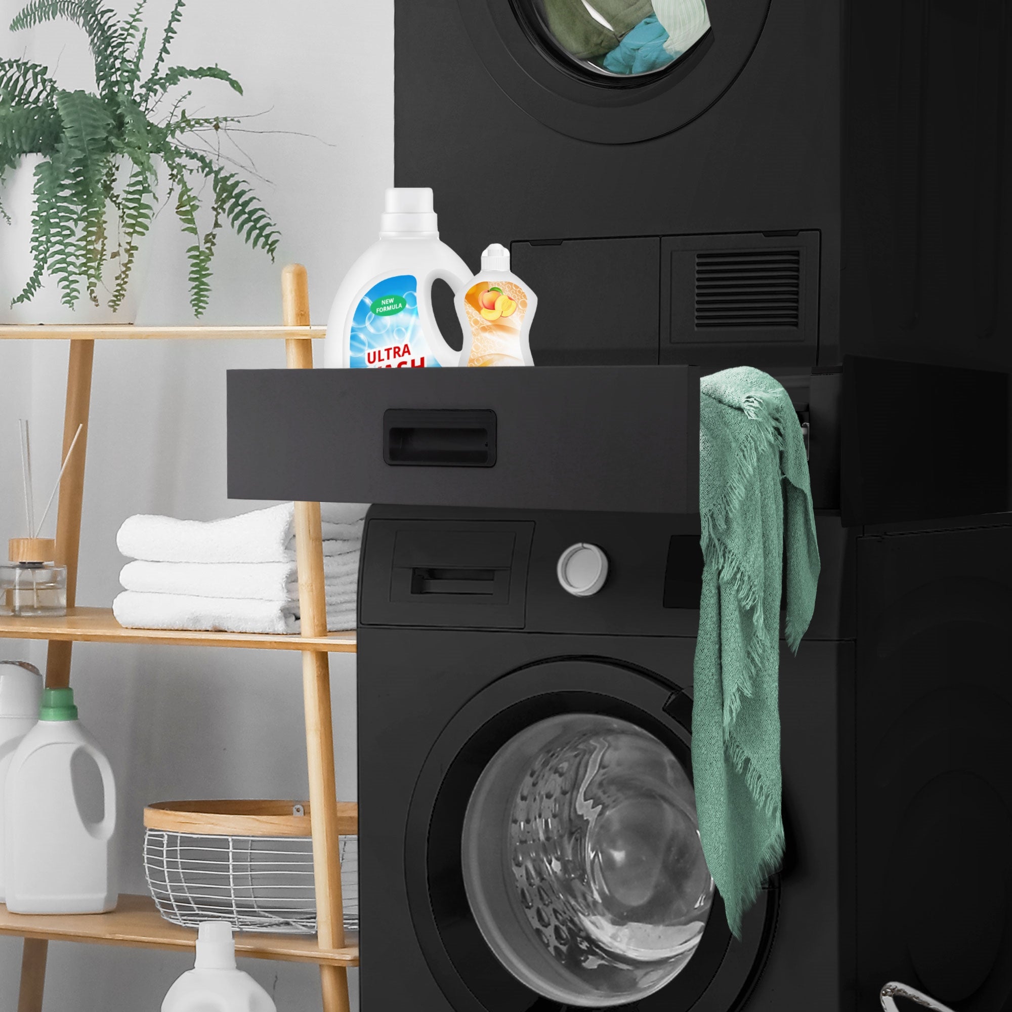 ECD Germany Möbel cadre superposition noir avec tiroir 60,5x54 cm