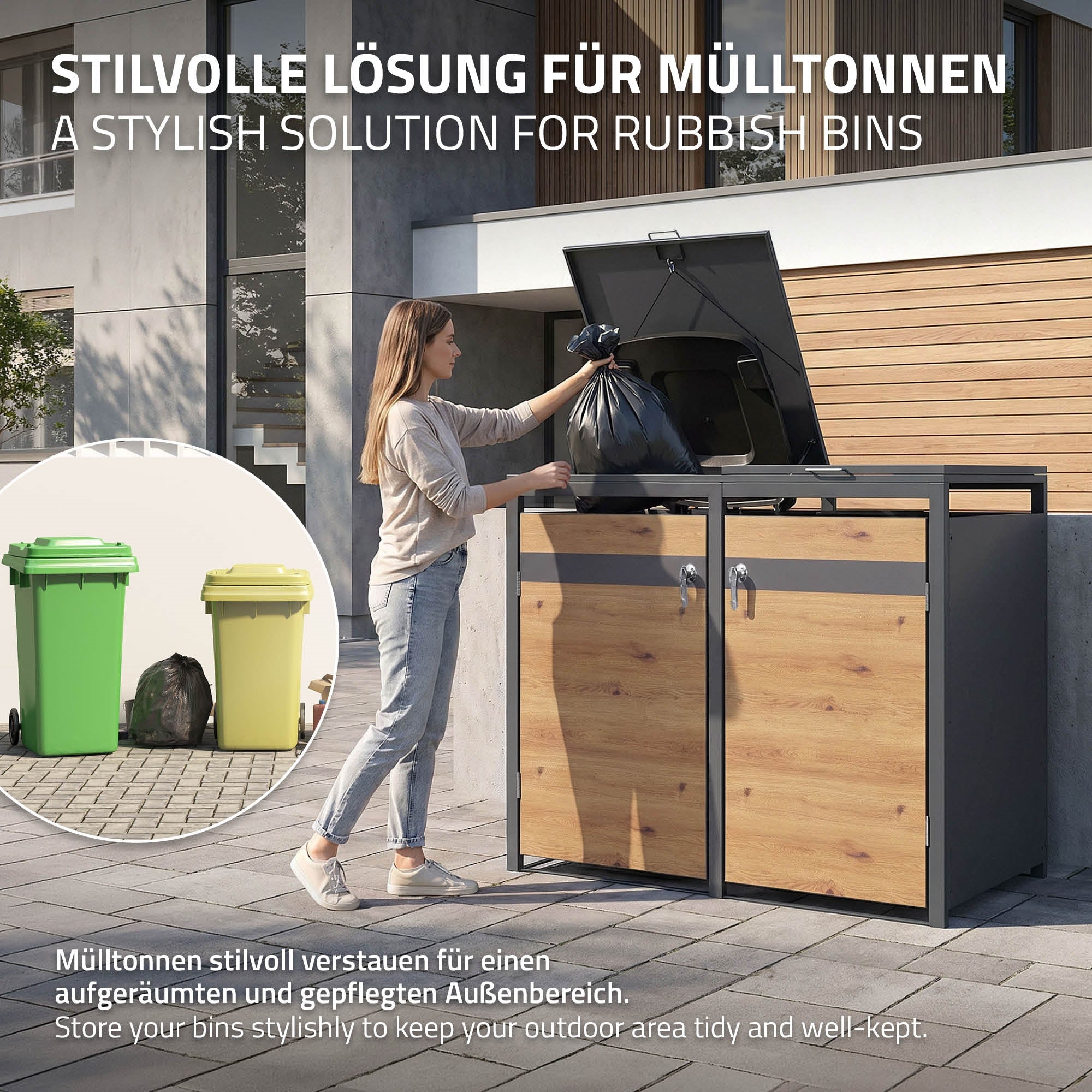 ECD Germany Garten cache-poubelle double 240L acier chêne 132 cm