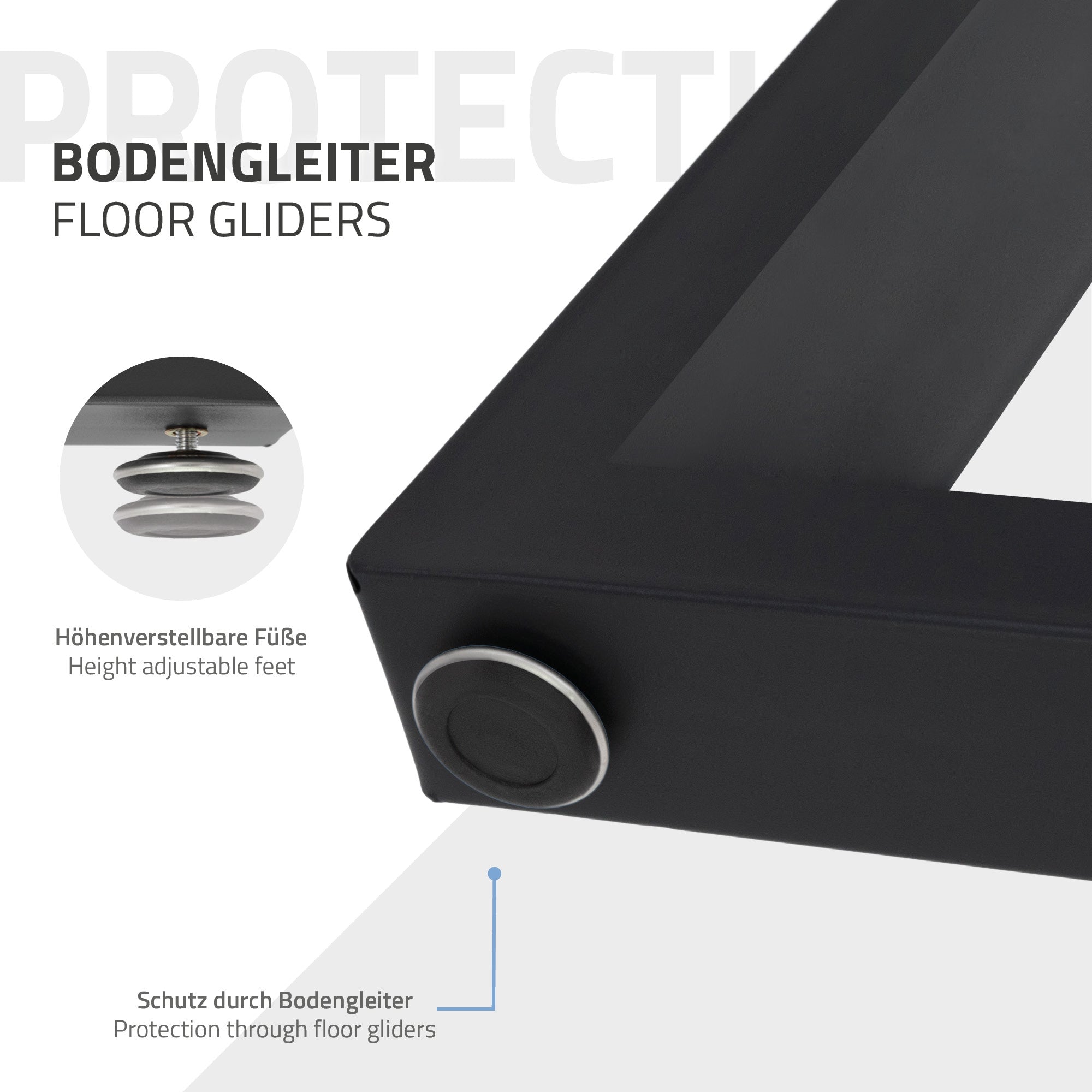ECD Germany Möbel pieds de table 70x72 cm noir acier lot de 2