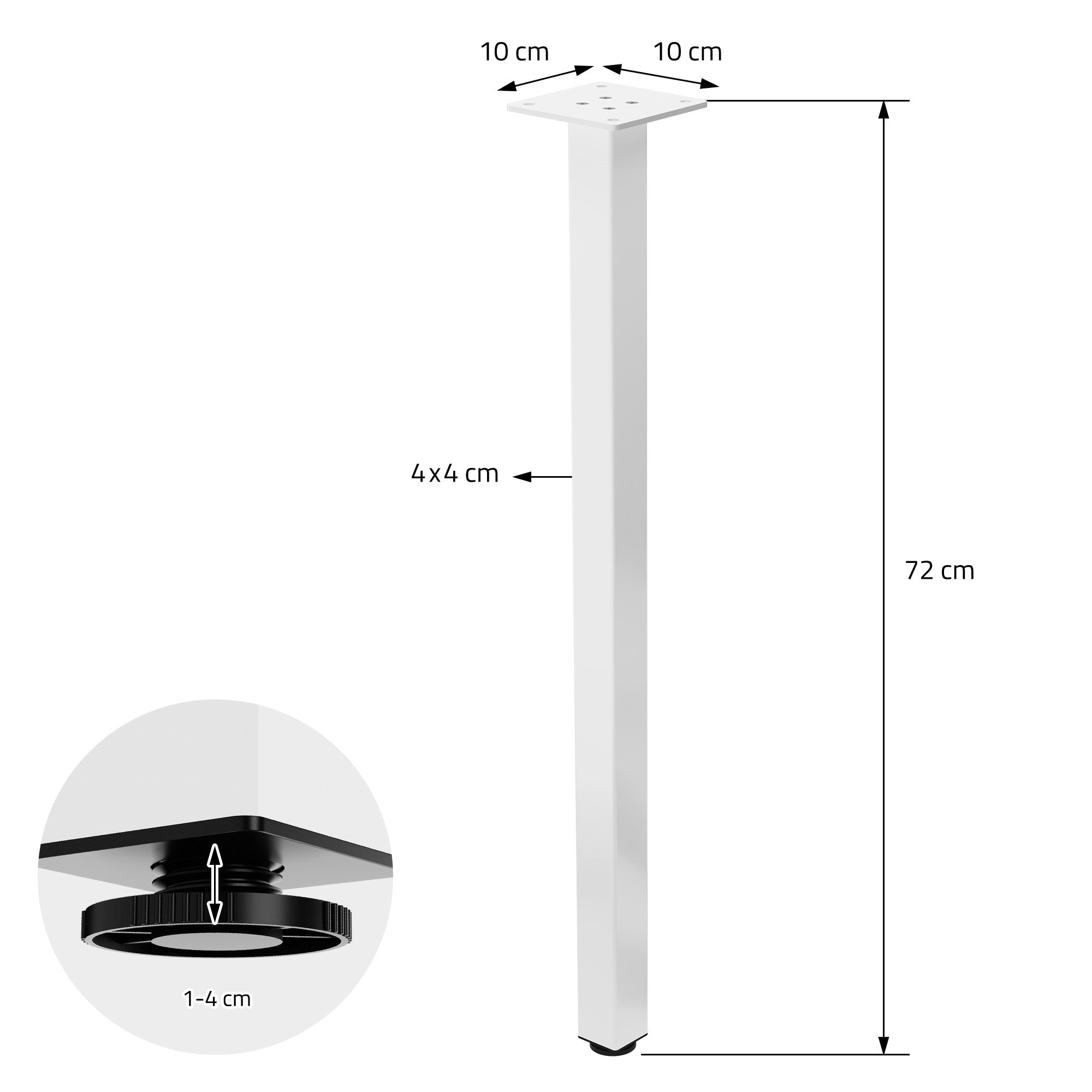 ECD Germany Möbel pieds table 72cm blanc brillant lot 4