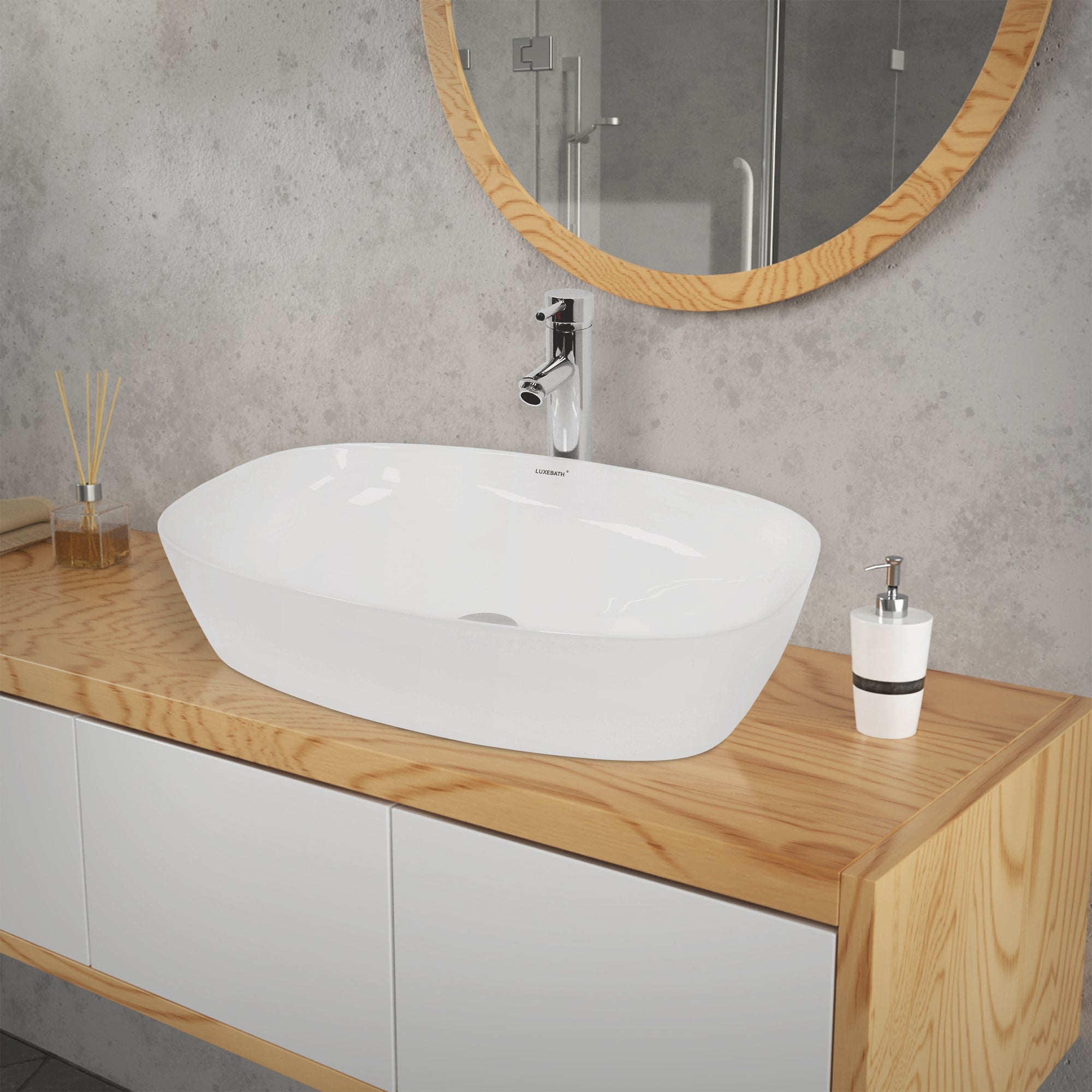 LuxeBath 60,5 cm vasque blanche céramique avec bonde chromée