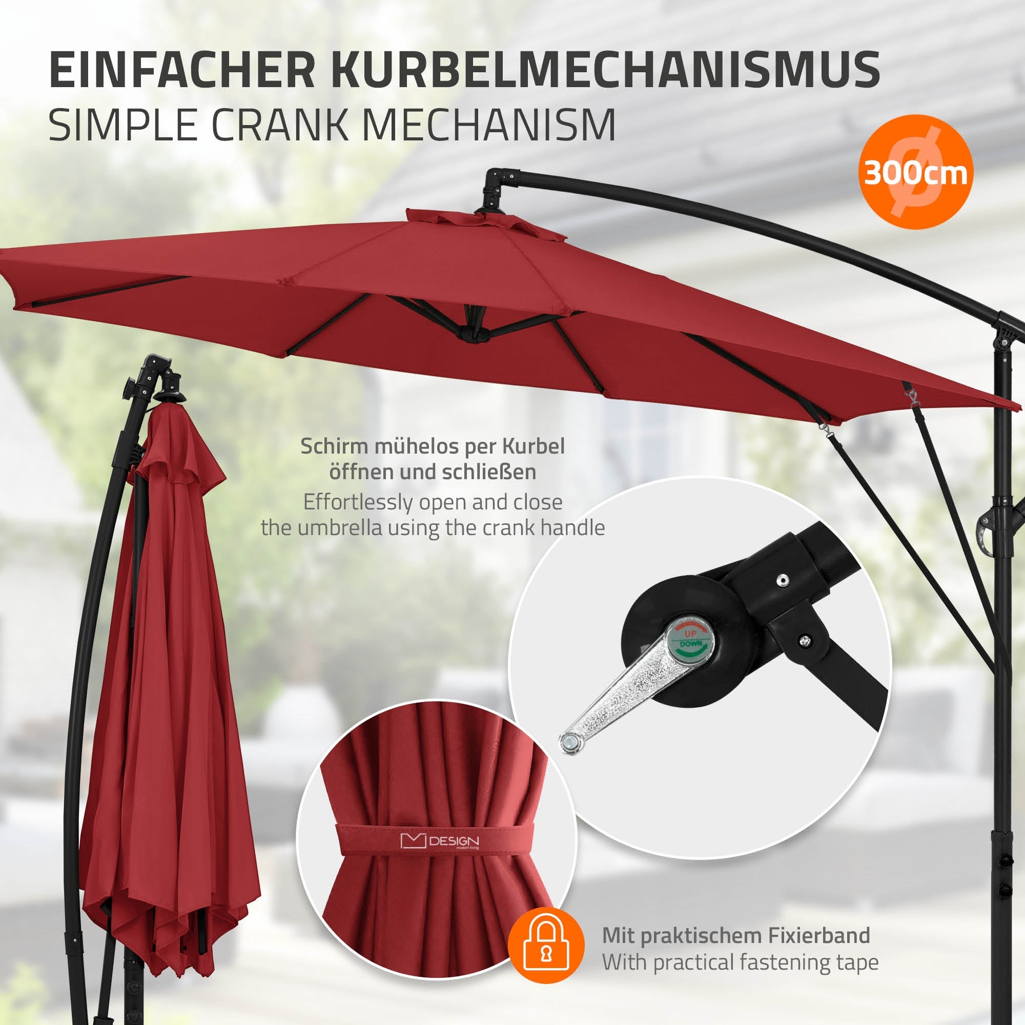 ECD Germany Garten parasol déporté rouge Ø 300 cm alu