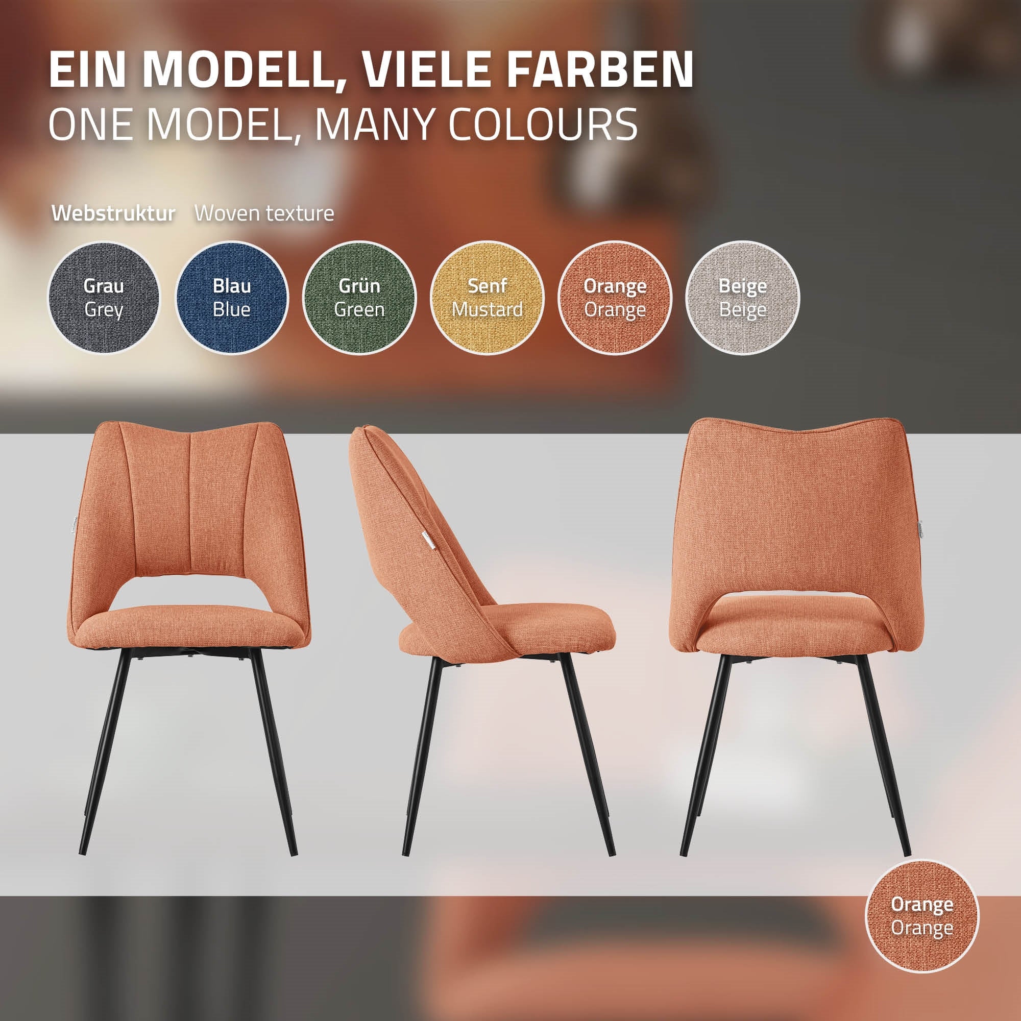 ECD Germany Möbel chaise cuisine orange lot 6 rembourrée