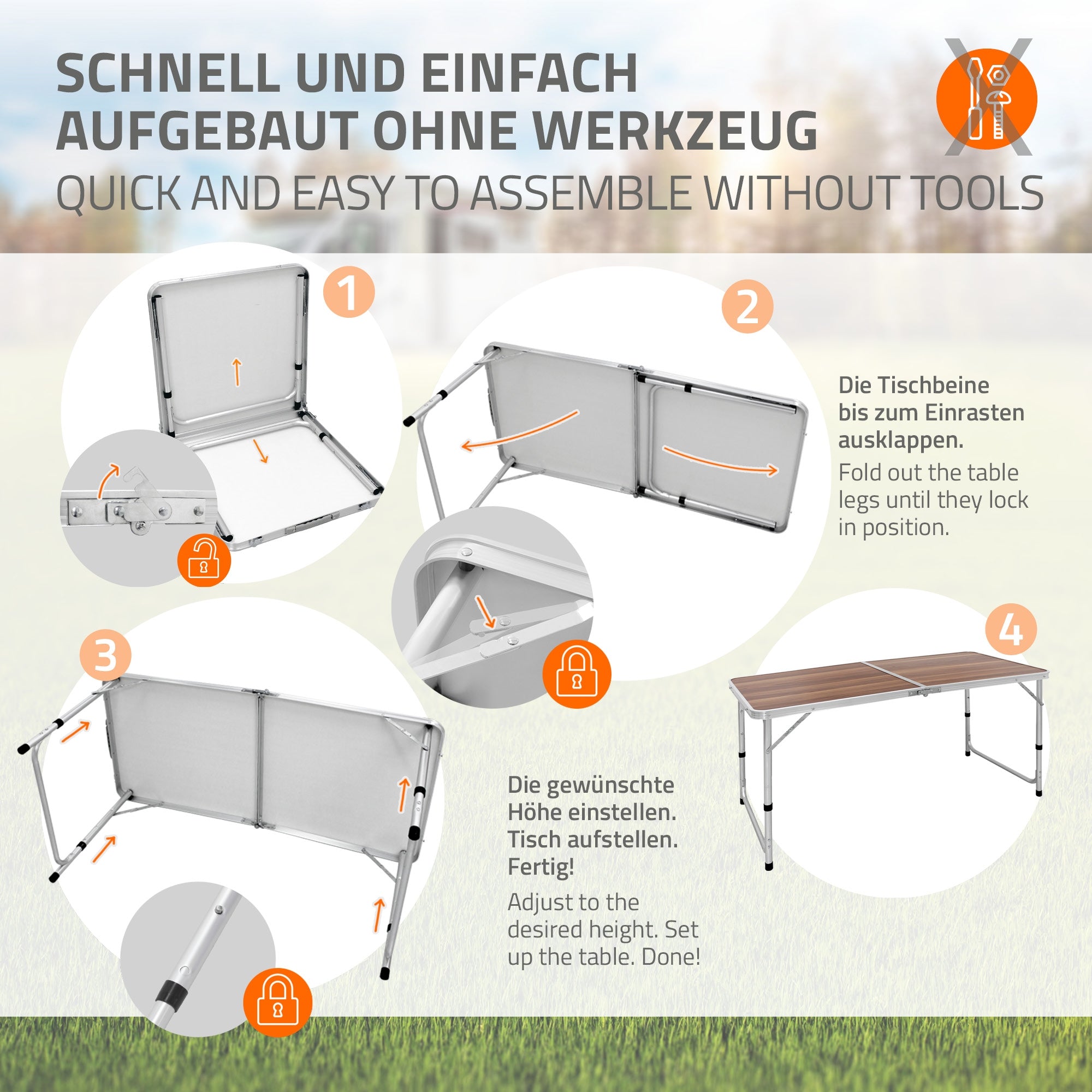ECD Germany table de camping pliante marron 120 cm alu