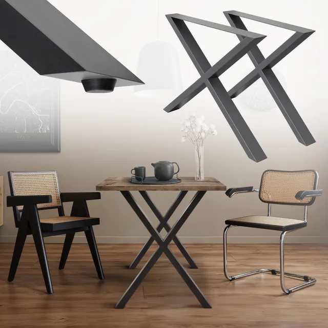 ECD Germany pieds table X-Design 60x72 cm anthracite lot 2