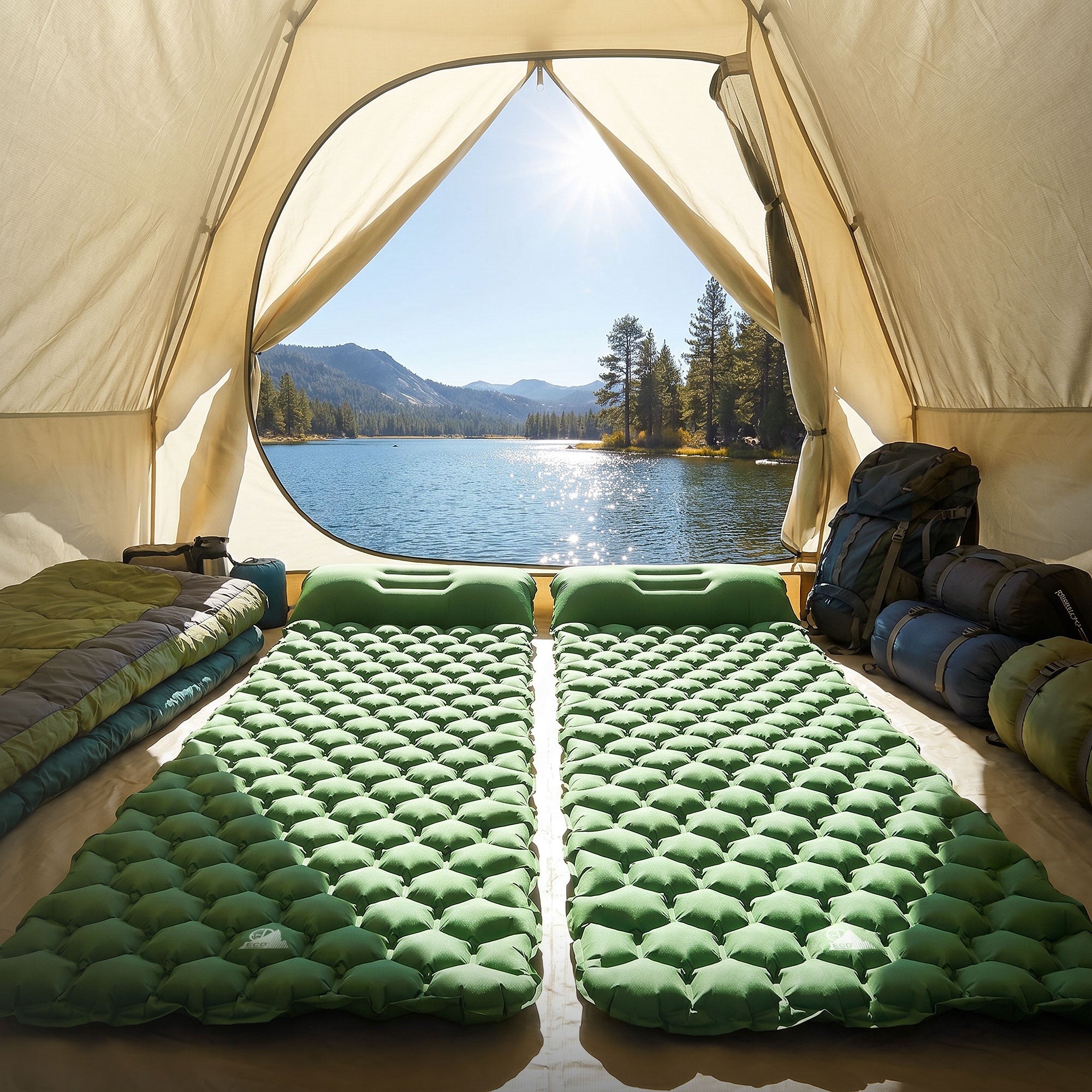 ECD Germany matelas camping gonflable vert oreiller 150 kg