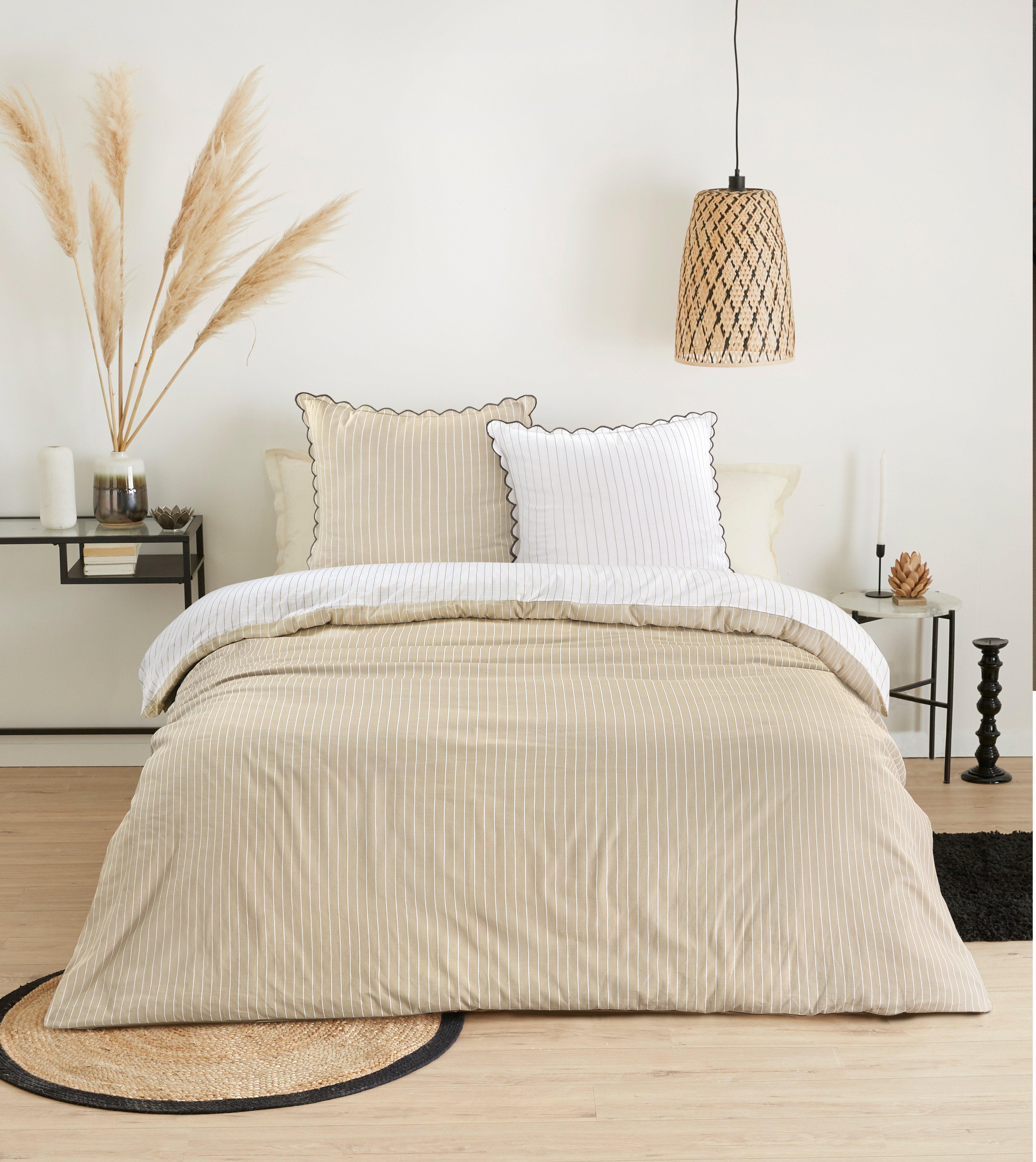 Parure housse couette 260x240 +2 taies 63x63 Beige