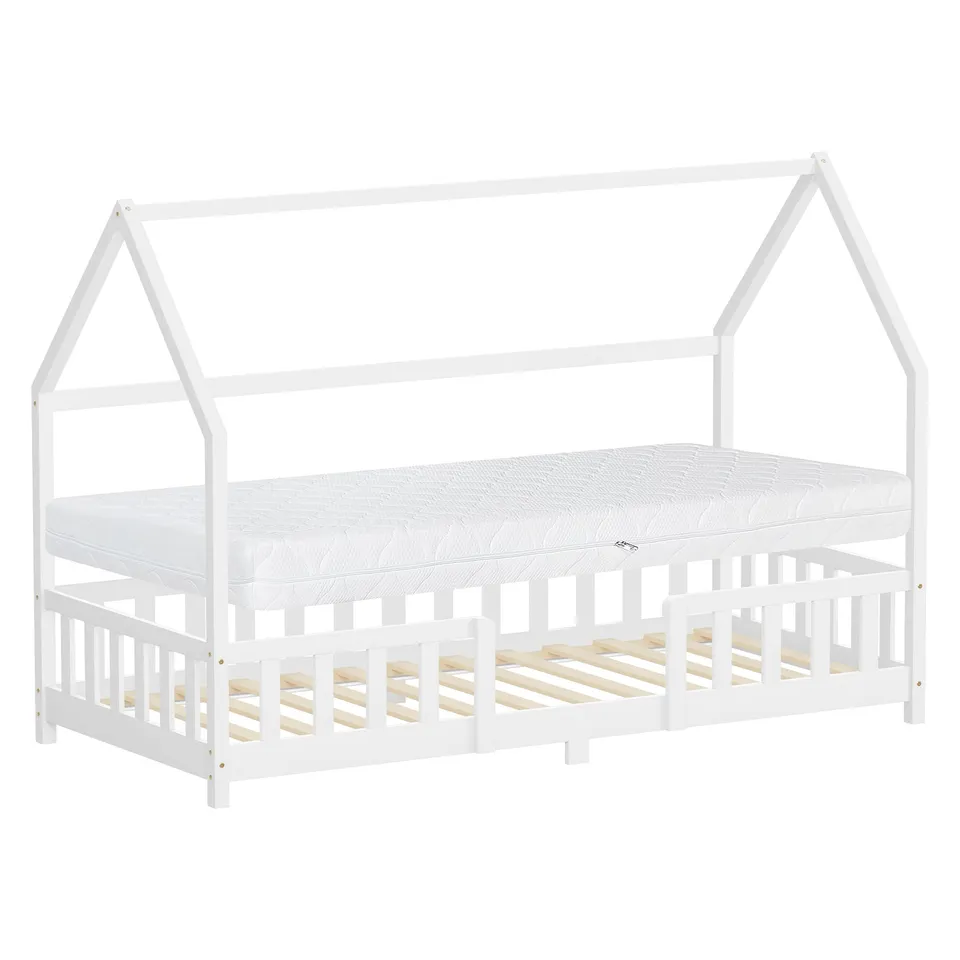 ECD Germany lit cabane enfant blanc 90x200 cm avec matelas