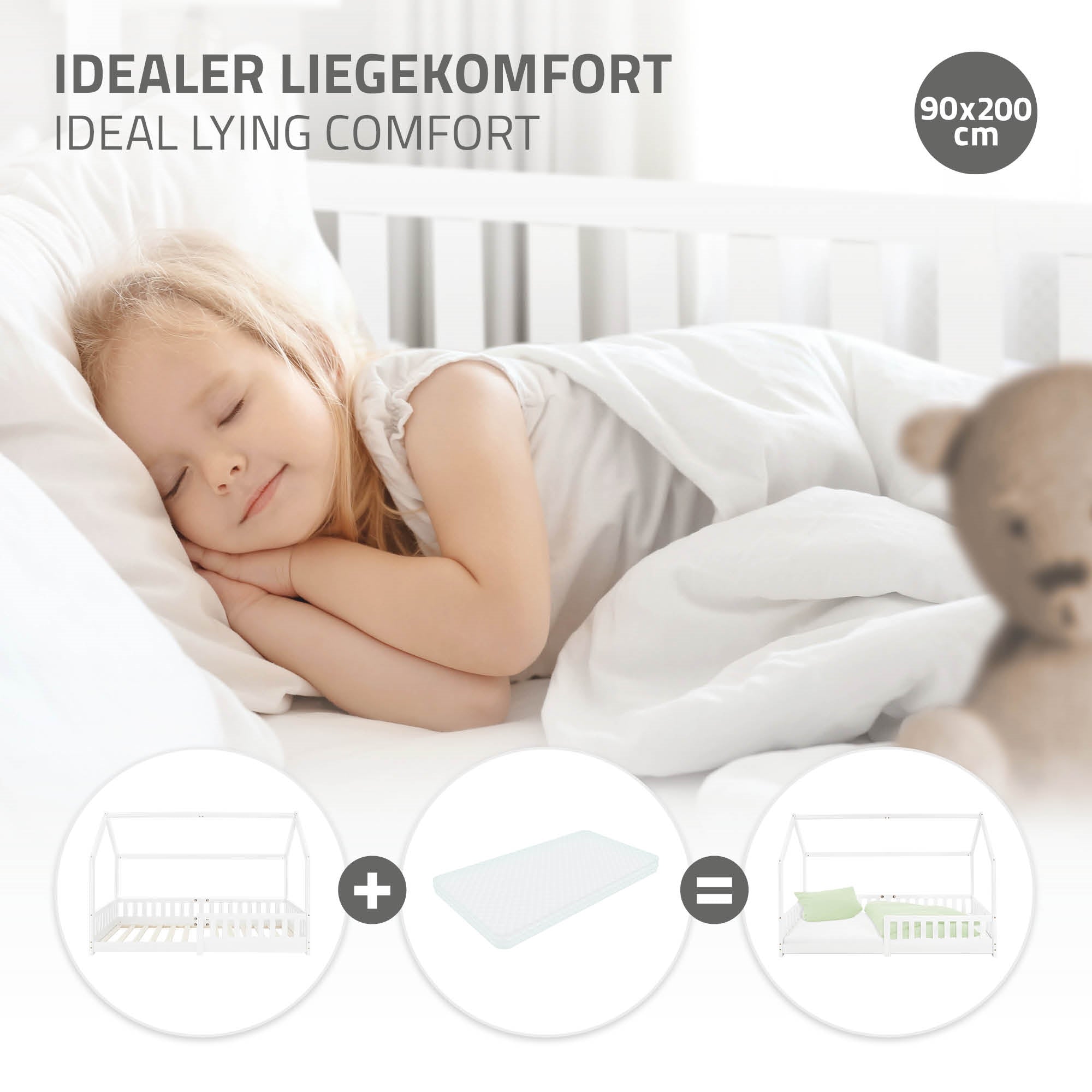 ECD Germany Kinder lit cabane blanc 90x200 cm pin sommier