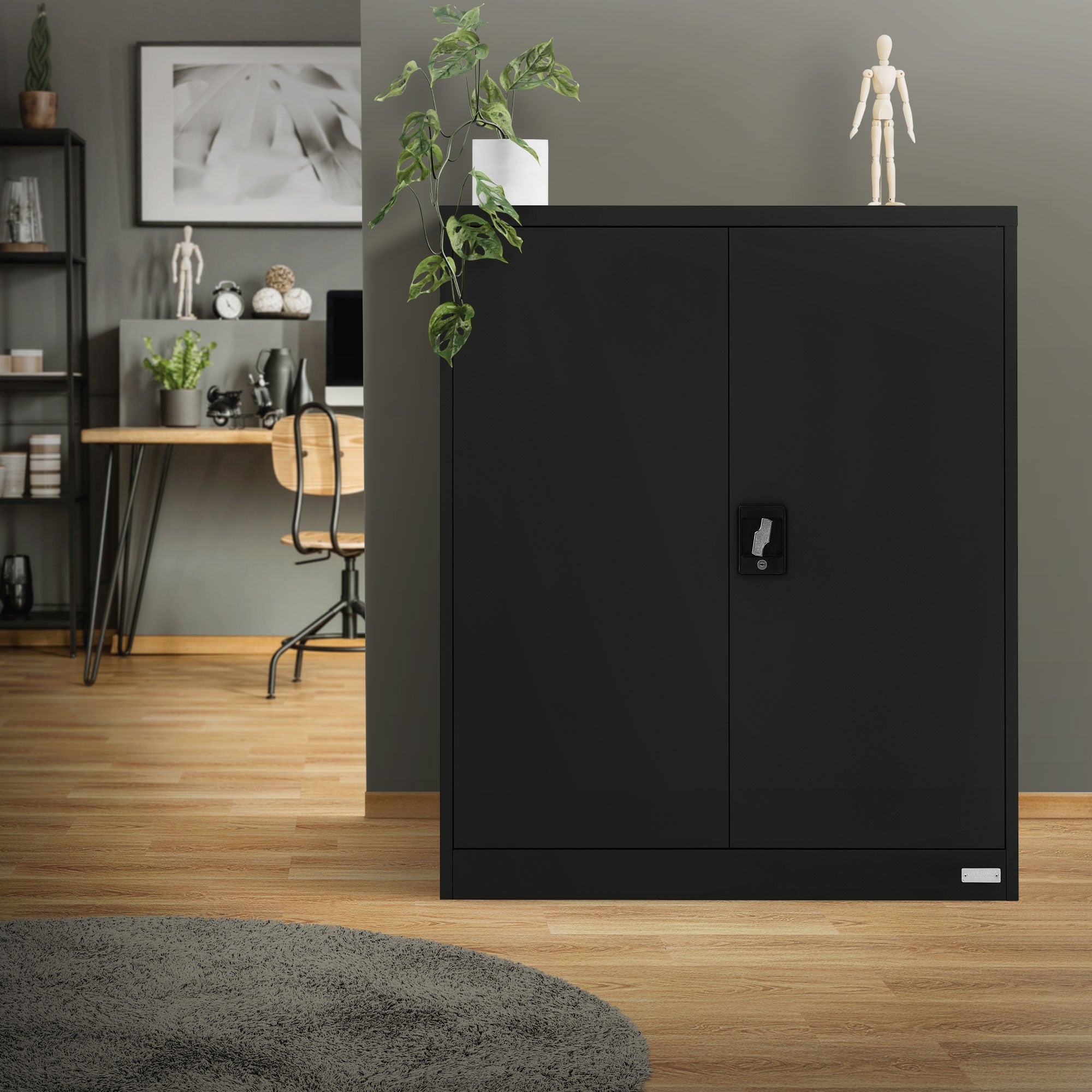 ECD Germany Armoire bureau 90x40x109 noire acier à clé