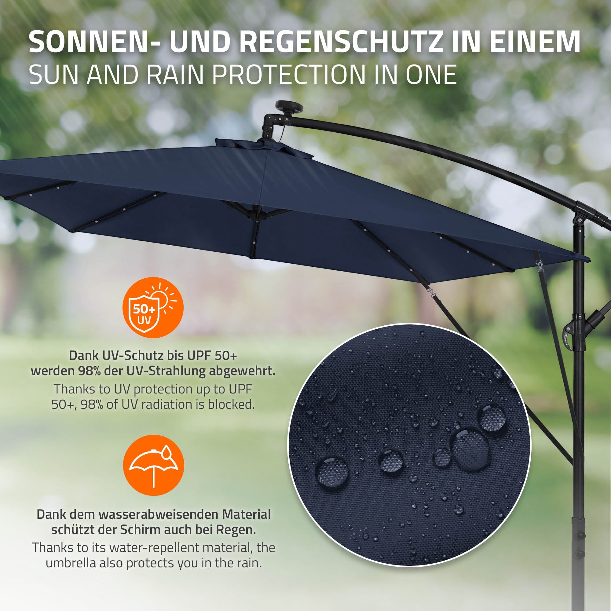 ECD Germany ML-Design Parasol déporté LED solaire 330cm bleu