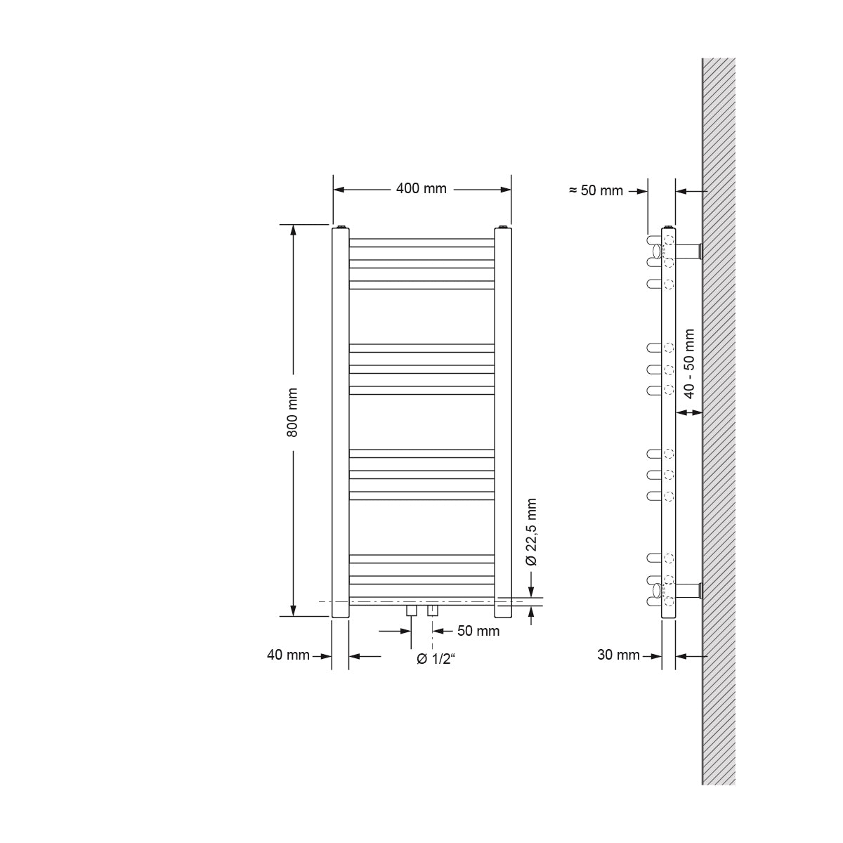 ECD Germany Sahara sèche-serviettes 400x800 mm anthracite cintré