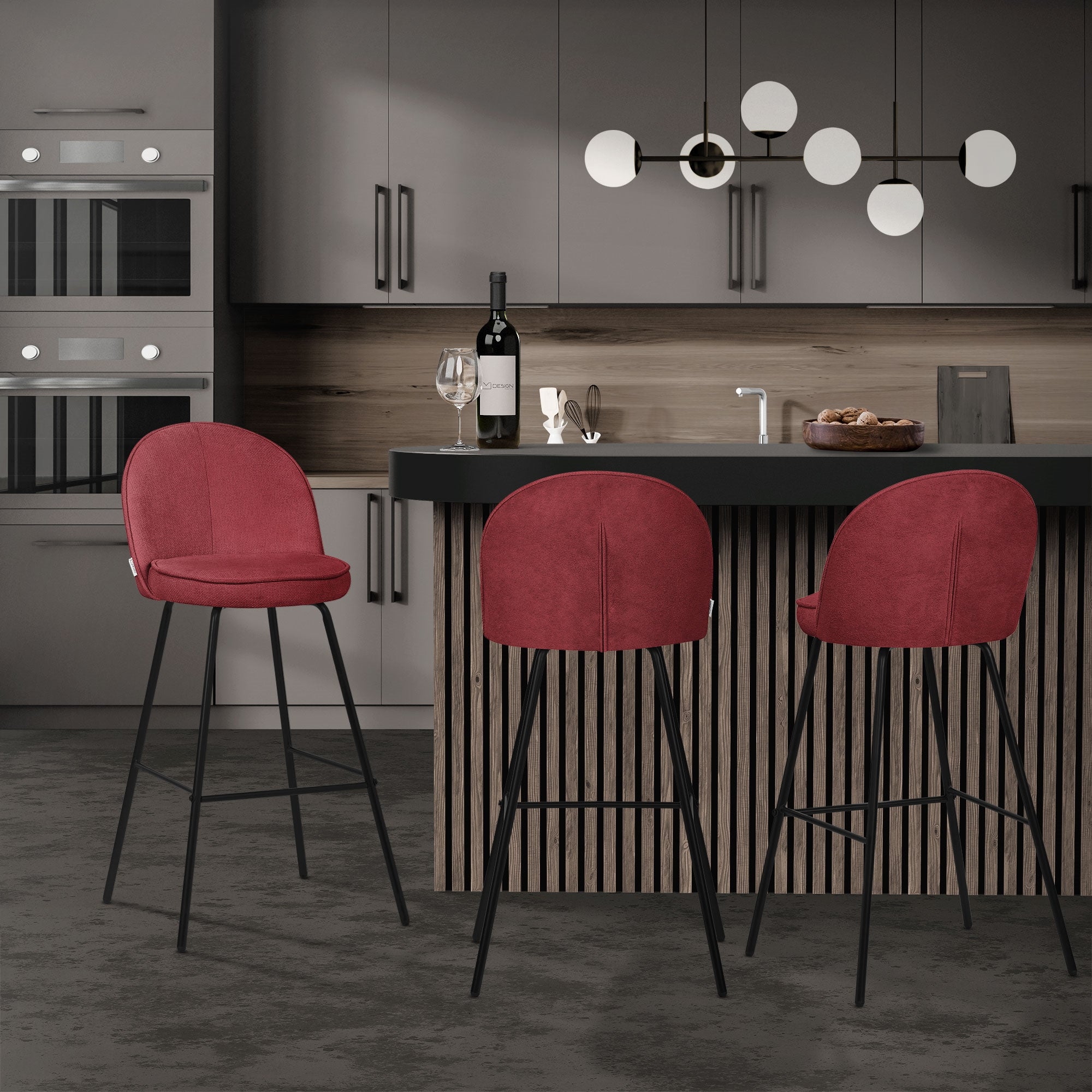 ECD Germany Möbel 2 tabourets bar rouges dossier 102 cm