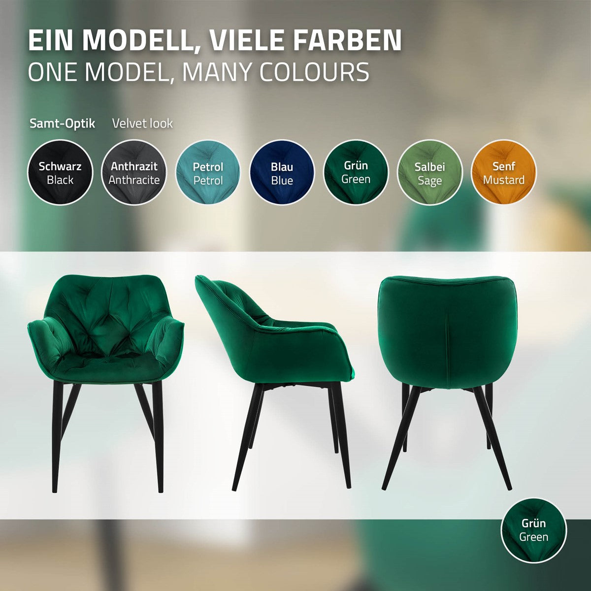 ECD Germany Möbel ML-Design 6 chaises velours vert foncé