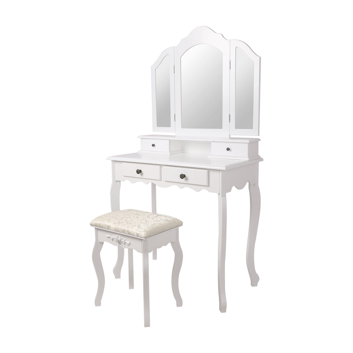 ECD Germany Möbel ML-Design coiffeuse blanche avec miroir + tabouret